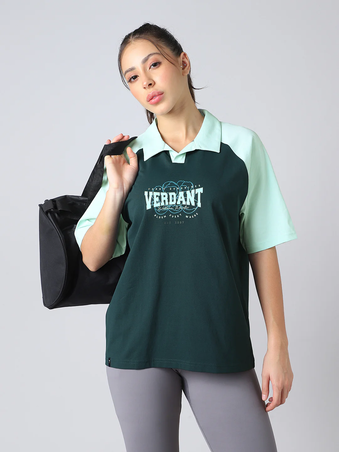 Women Colorblock Oversized Fit Polo T-shirt with COTFLEX - Image 4