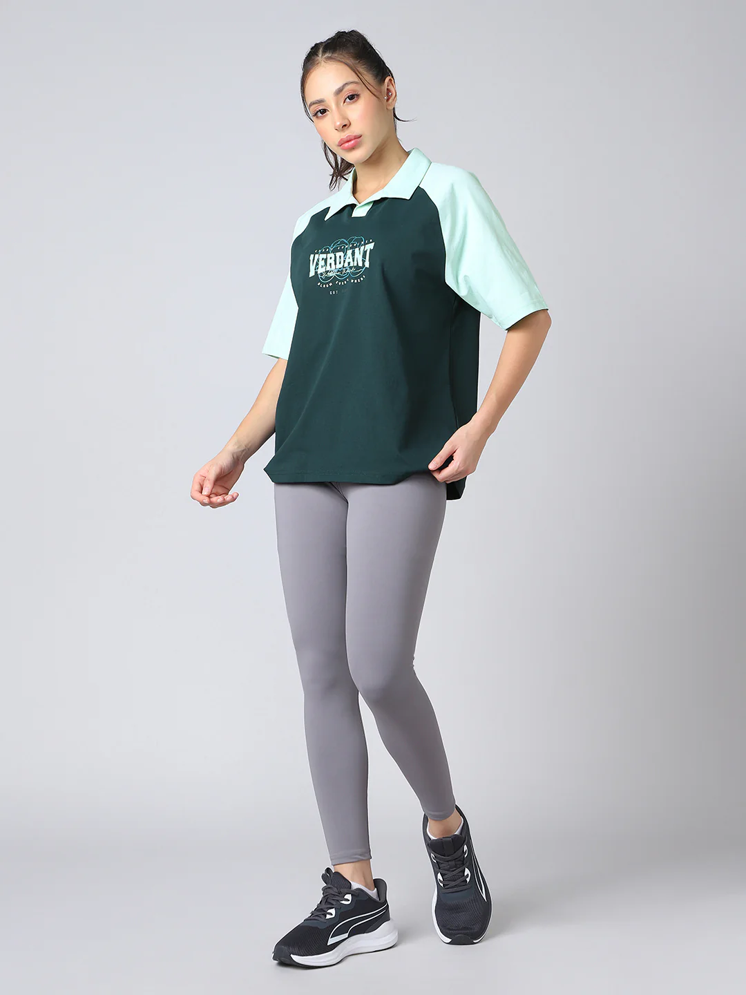 Women Colorblock Oversized Fit Polo T-shirt with COTFLEX - Image 6