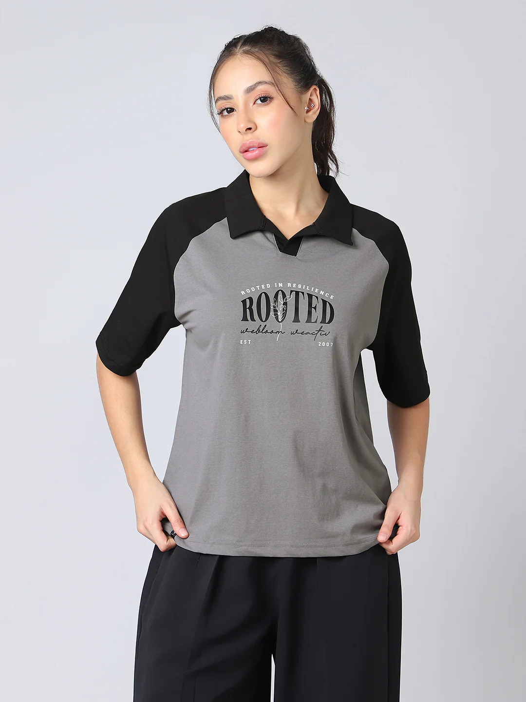 Women Colorblock Oversized Fit Polo T-shirt with COTFLEX