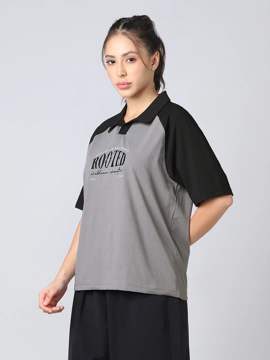 Women Colorblock Oversized Fit Polo T-shirt with COTFLEX - Image 3