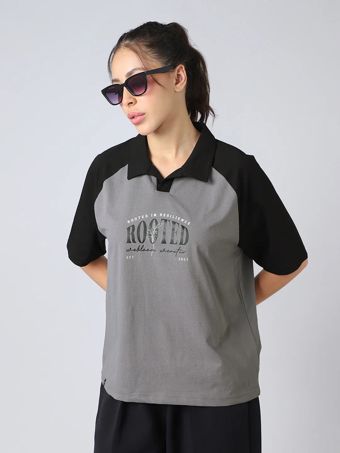 Women Colorblock Oversized Fit Polo T-shirt with COTFLEX - Image 4