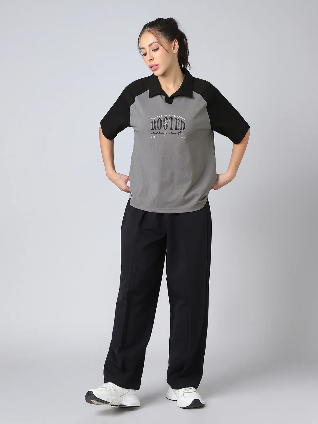 Women Colorblock Oversized Fit Polo T-shirt with COTFLEX - Image 5