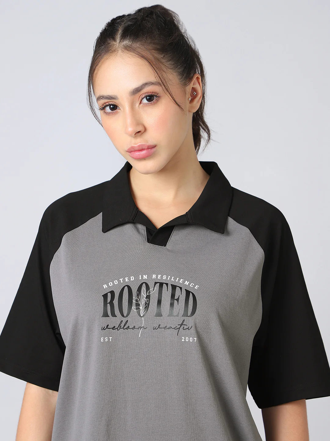 Women Colorblock Oversized Fit Polo T-shirt with COTFLEX - Image 7