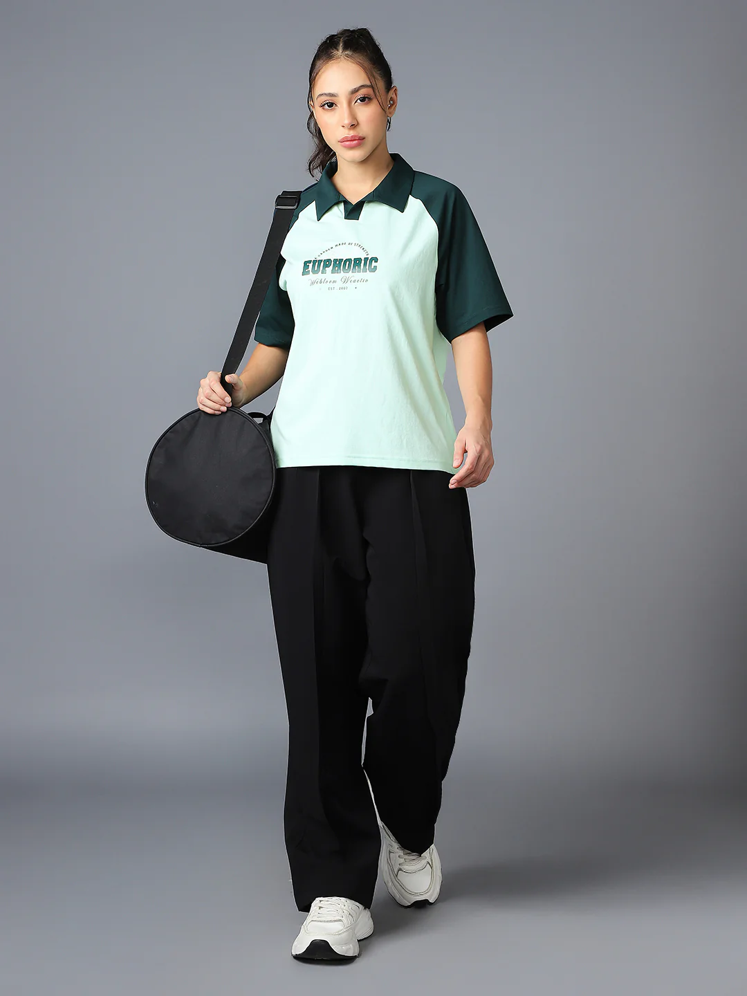 Women Colorblock Oversized Fit Polo T-shirt with COTFLEX - Image 5