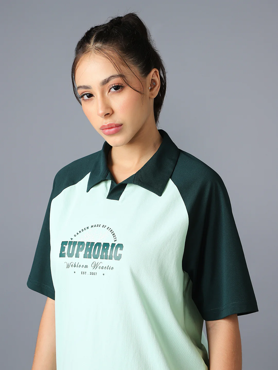 Women Colorblock Oversized Fit Polo T-shirt with COTFLEX - Image 8