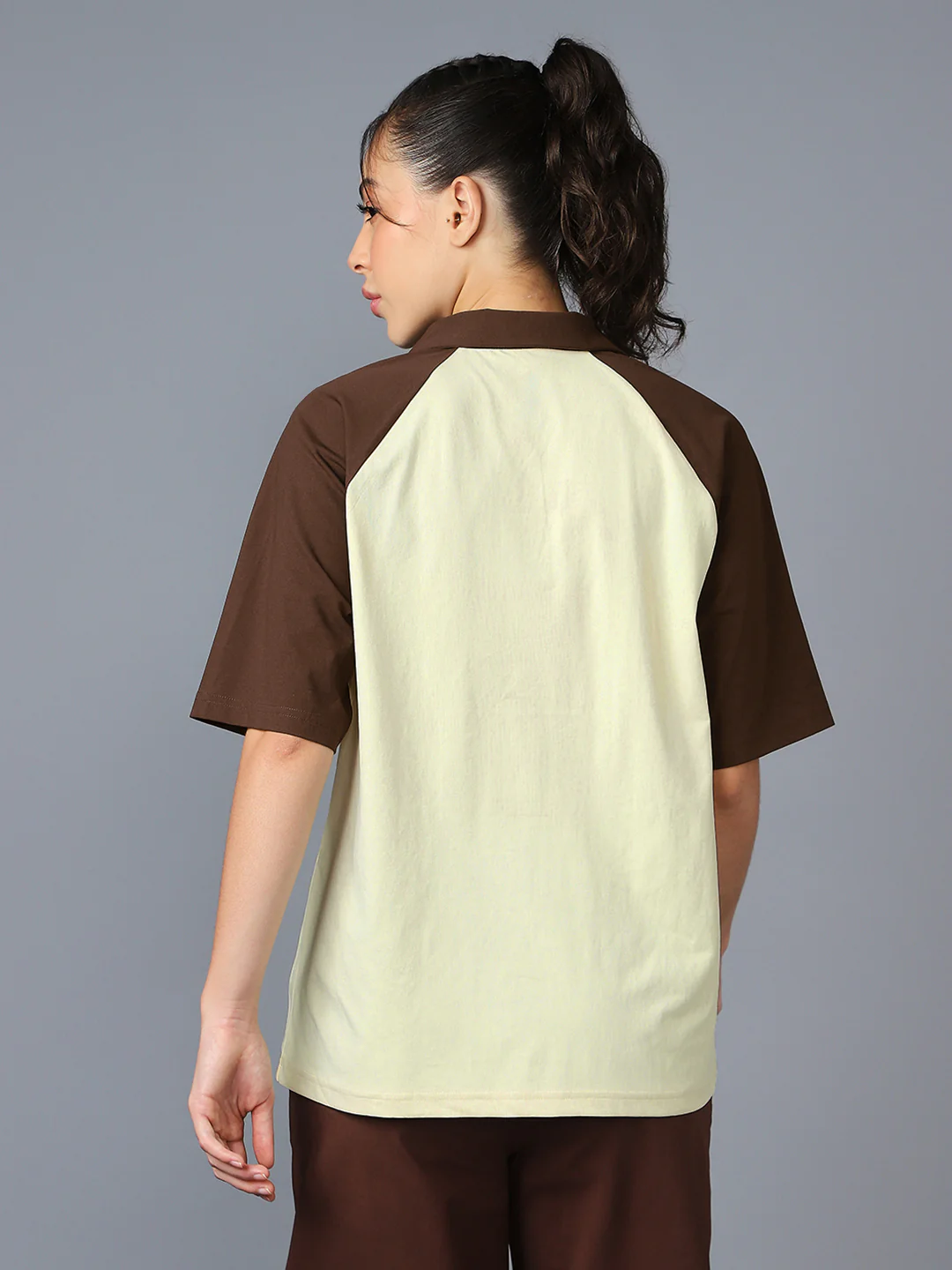 Women Colorblock Oversized Fit Polo T-shirt with COTFLEX - Image 2