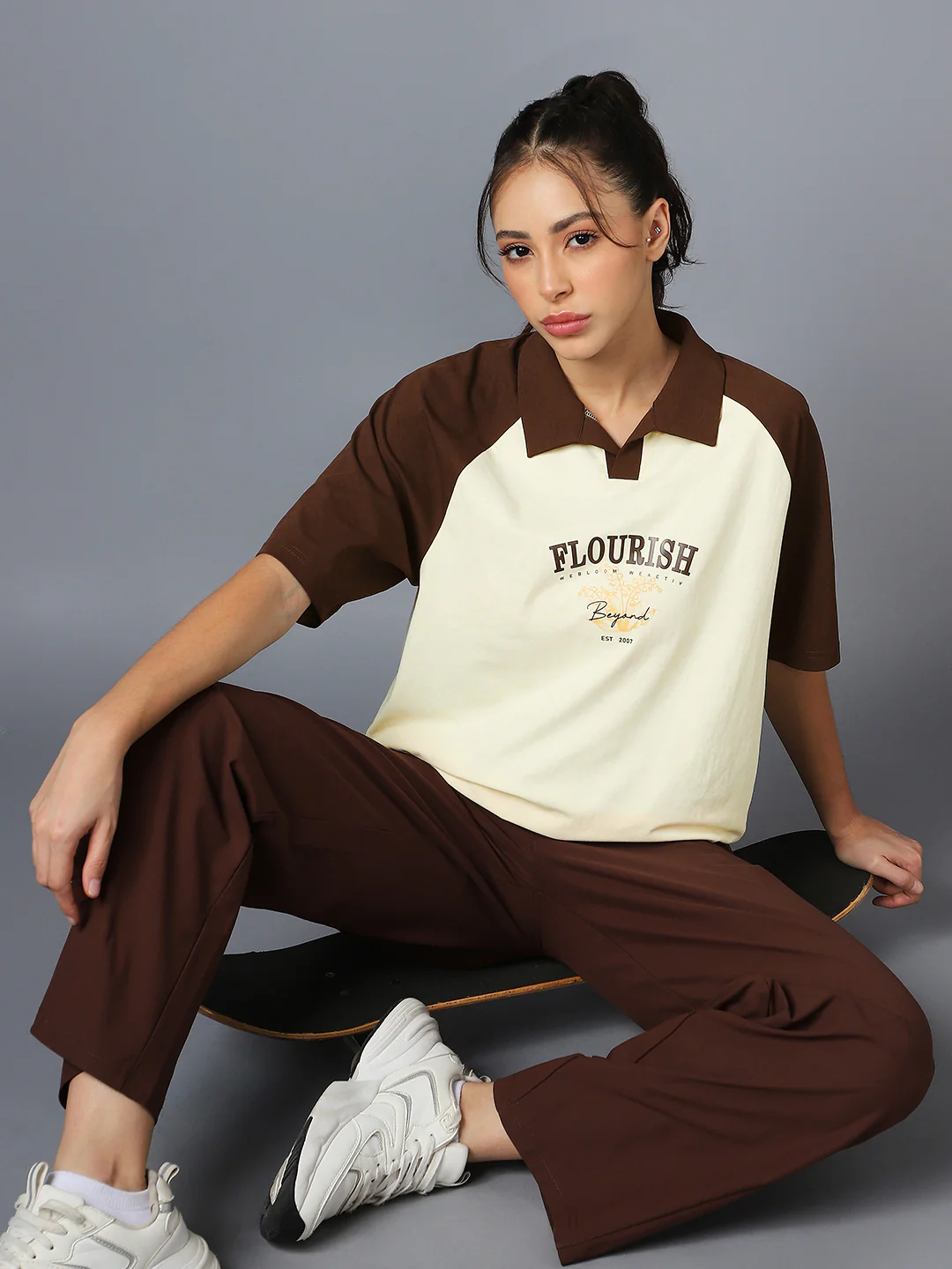 Women Colorblock Oversized Fit Polo T-shirt with COTFLEX - Image 4