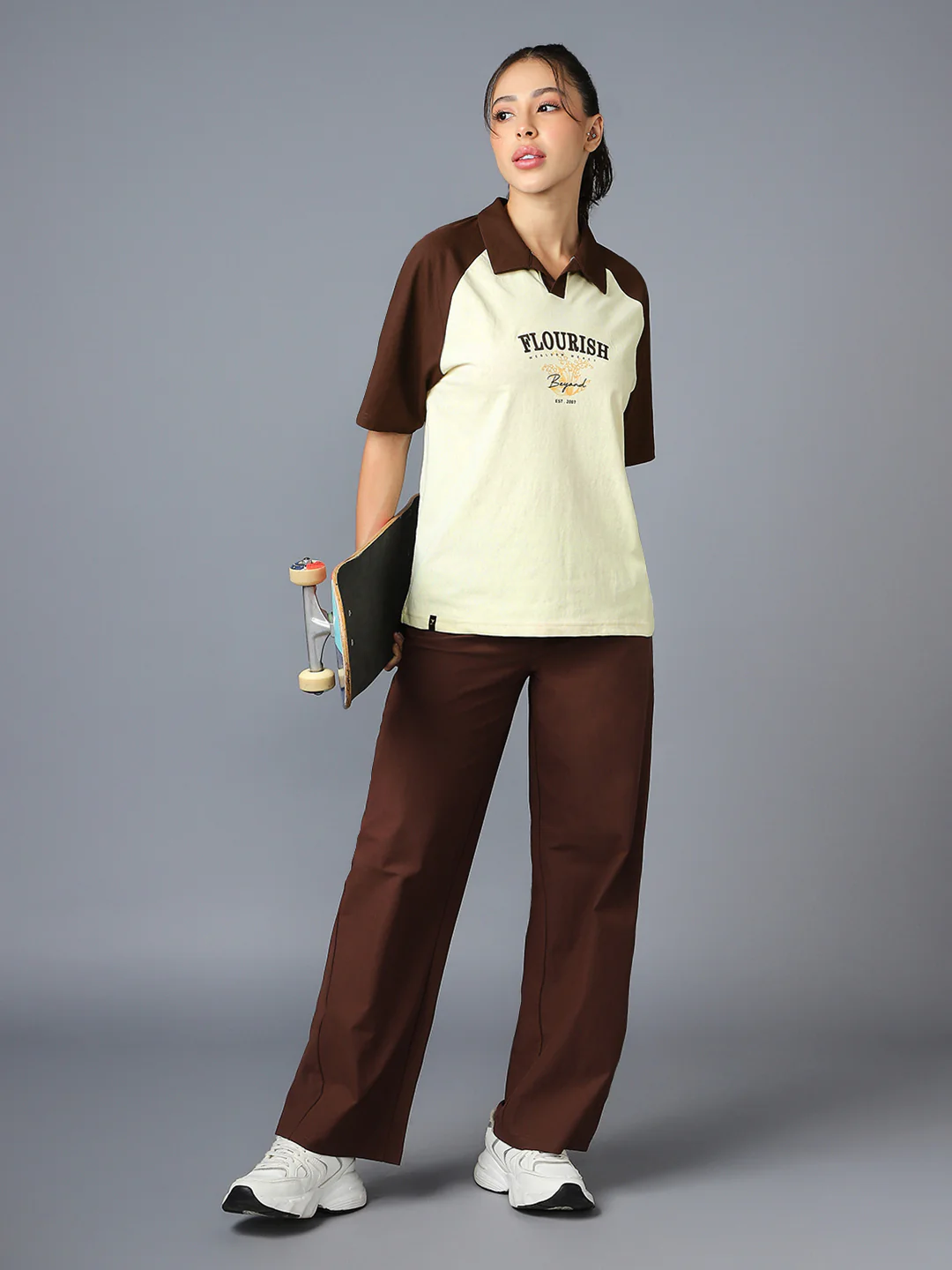 Women Colorblock Oversized Fit Polo T-shirt with COTFLEX - Image 5