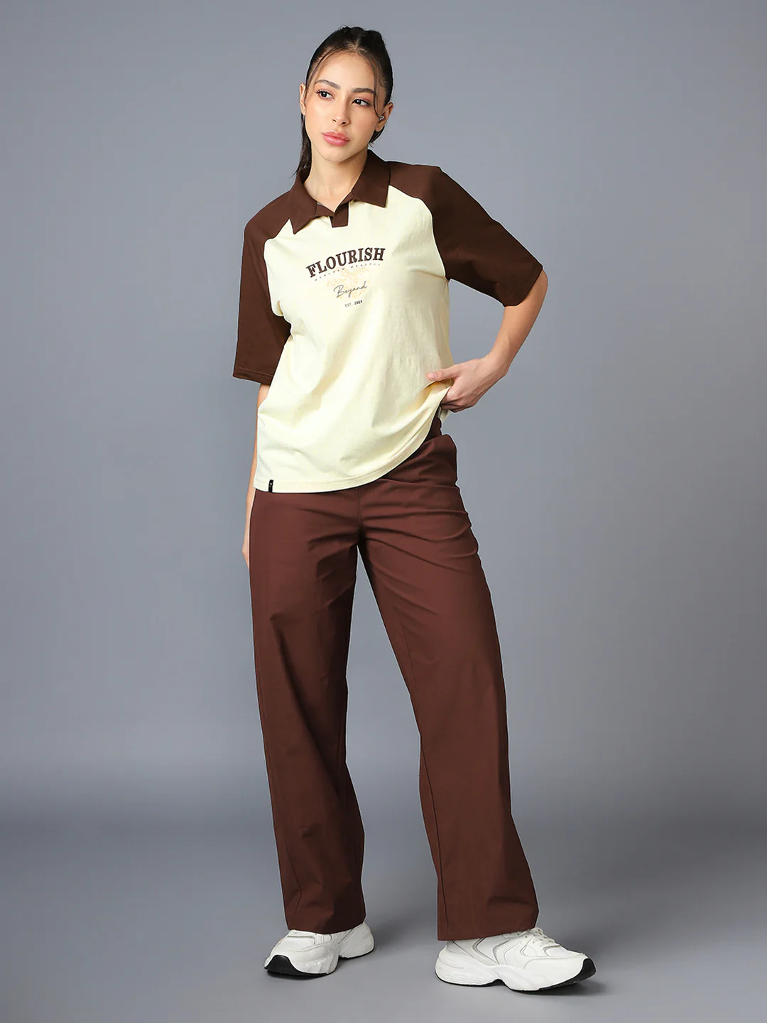 Women Colorblock Oversized Fit Polo T-shirt with COTFLEX - Image 6