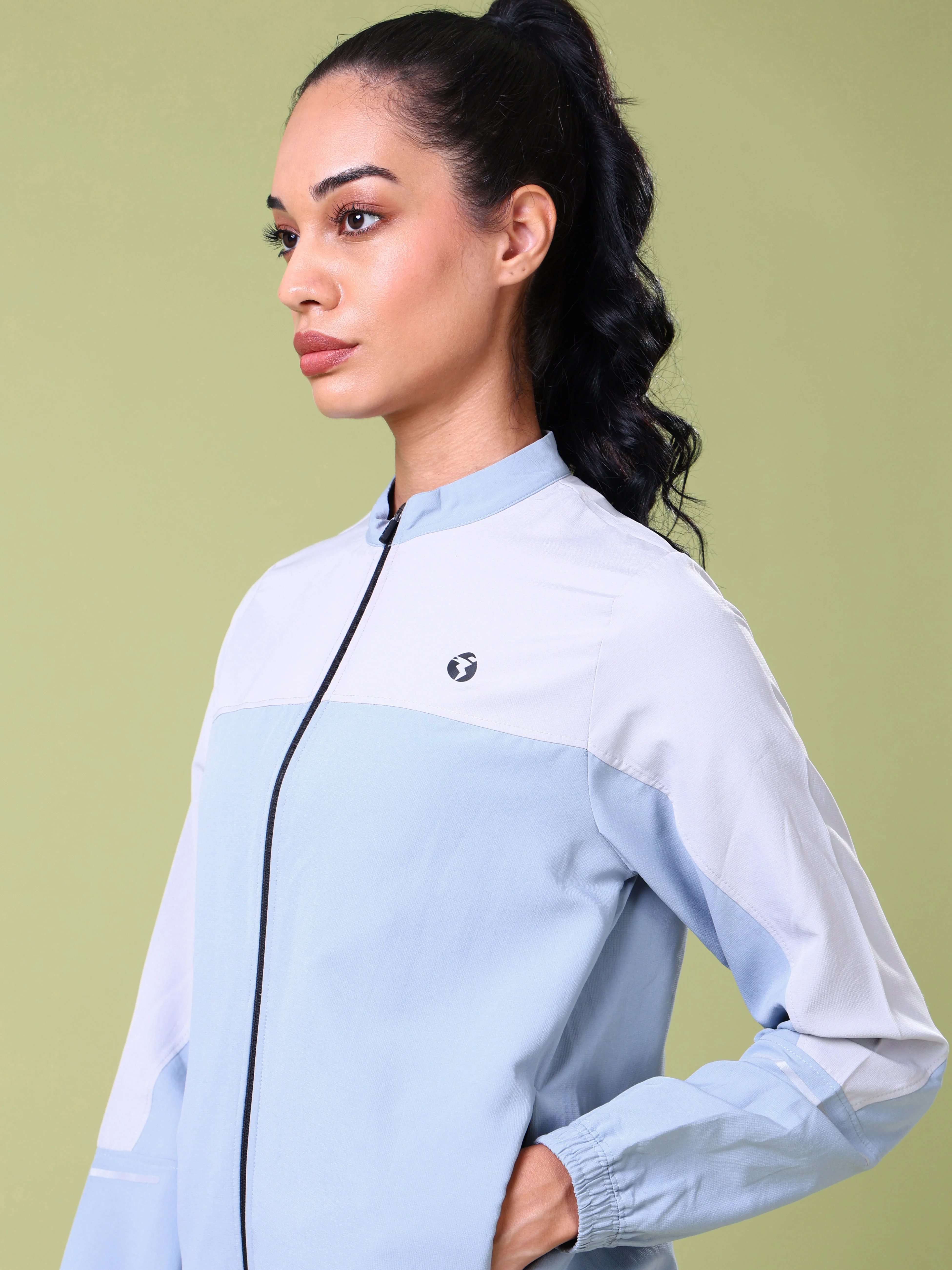 Women Colorblock Slim Fit Mock Neck Sports Jacket with TECHNOLITE - Image 6
