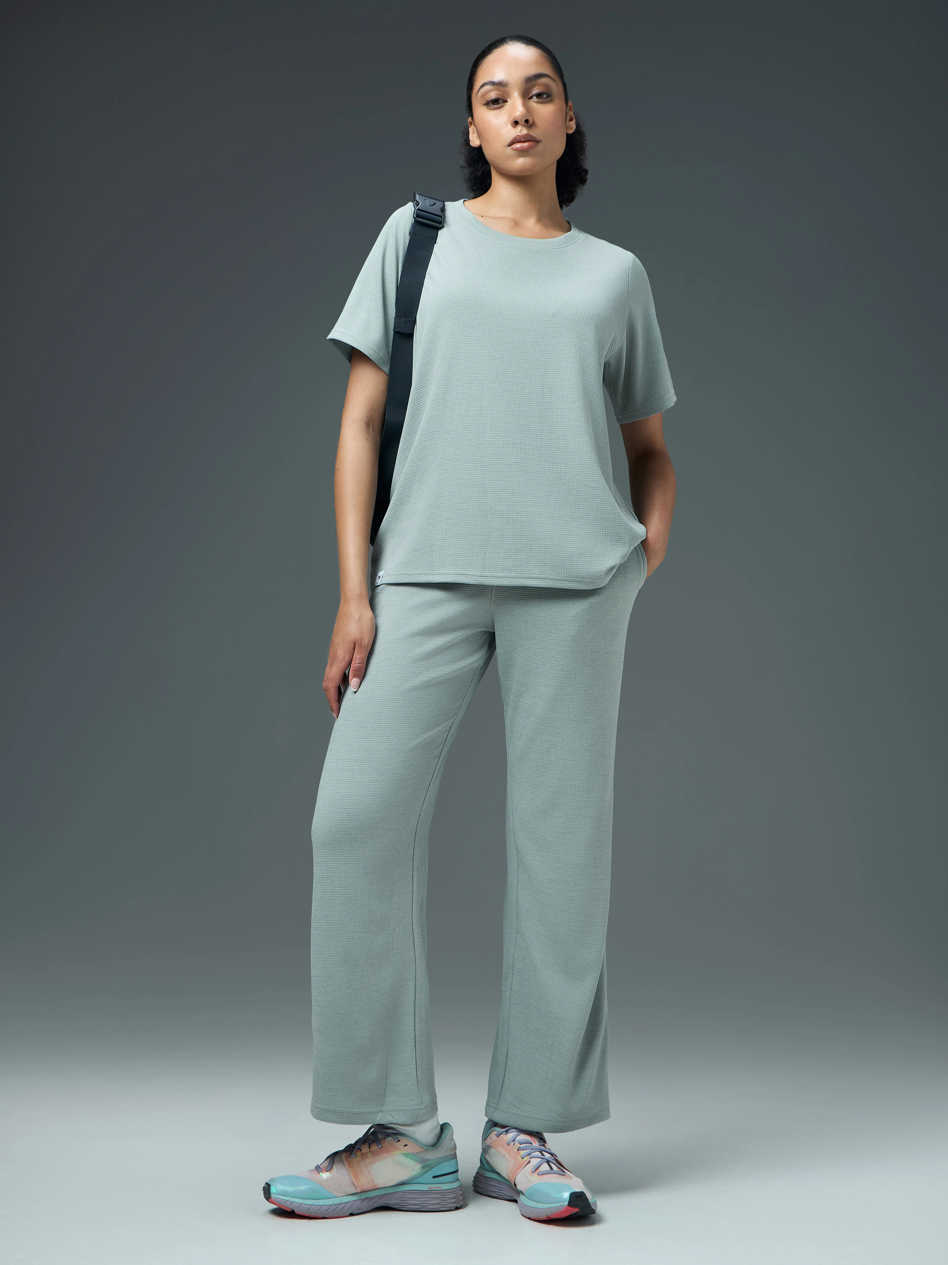 Women Cubic Melange Relaxed Fit Co-ord Set with DOUBLE COOL