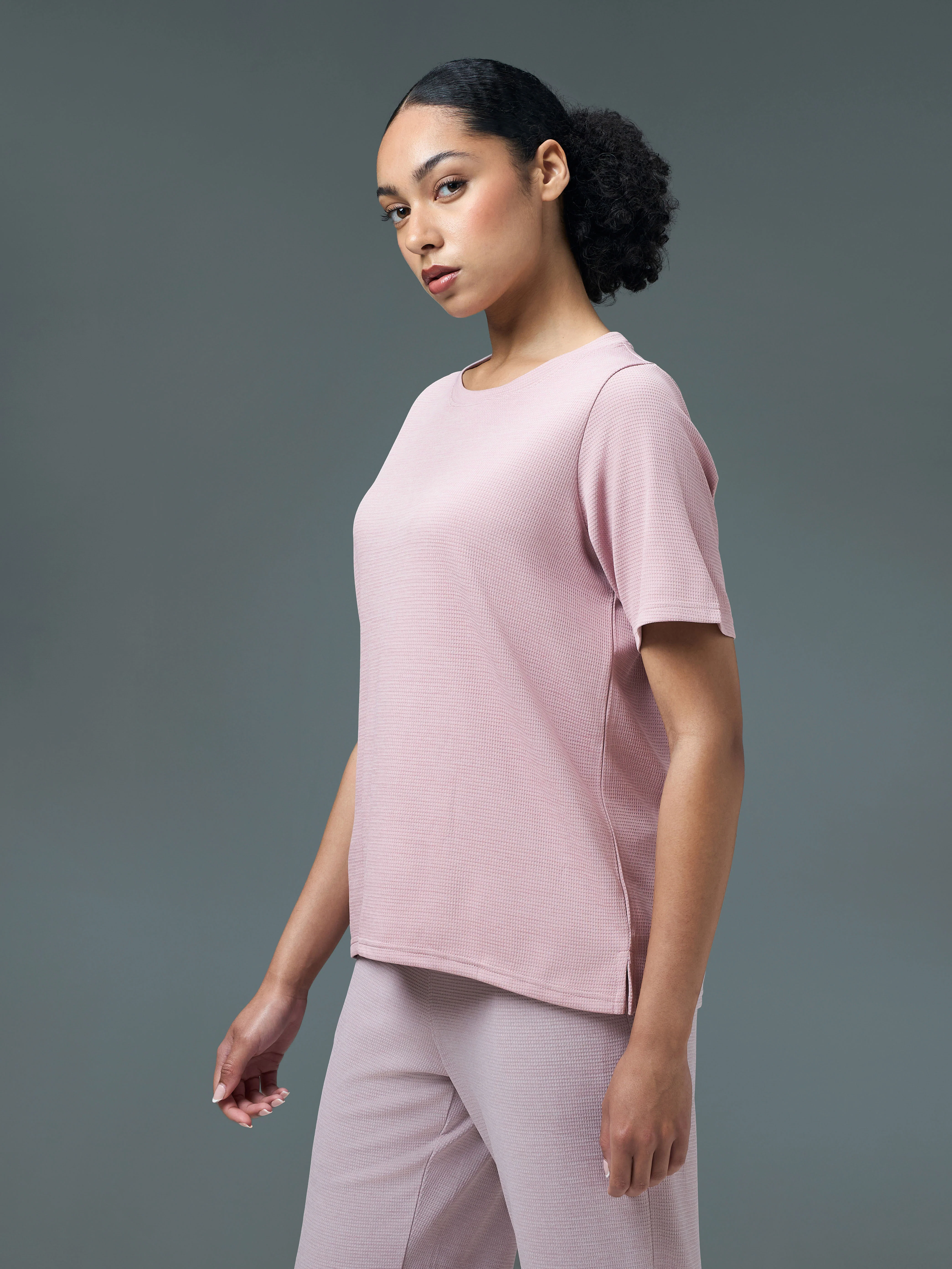 Women Cubic Melange Relaxed Fit Round Neck T-shirt with DOUBLE COOL - Image 4