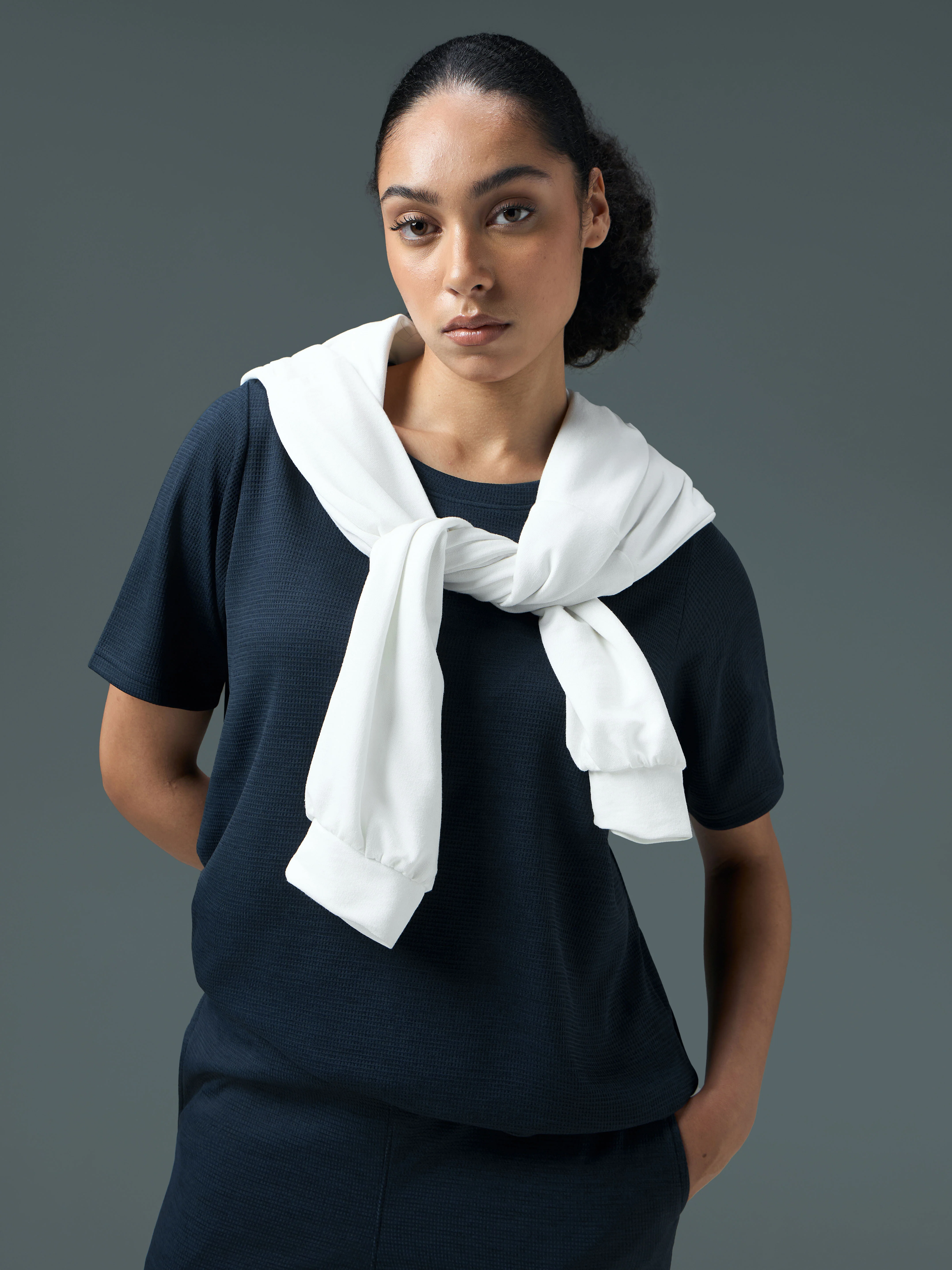 Women Cubic Melange Relaxed Fit Round Neck T-shirt with DOUBLE COOL - Image 4