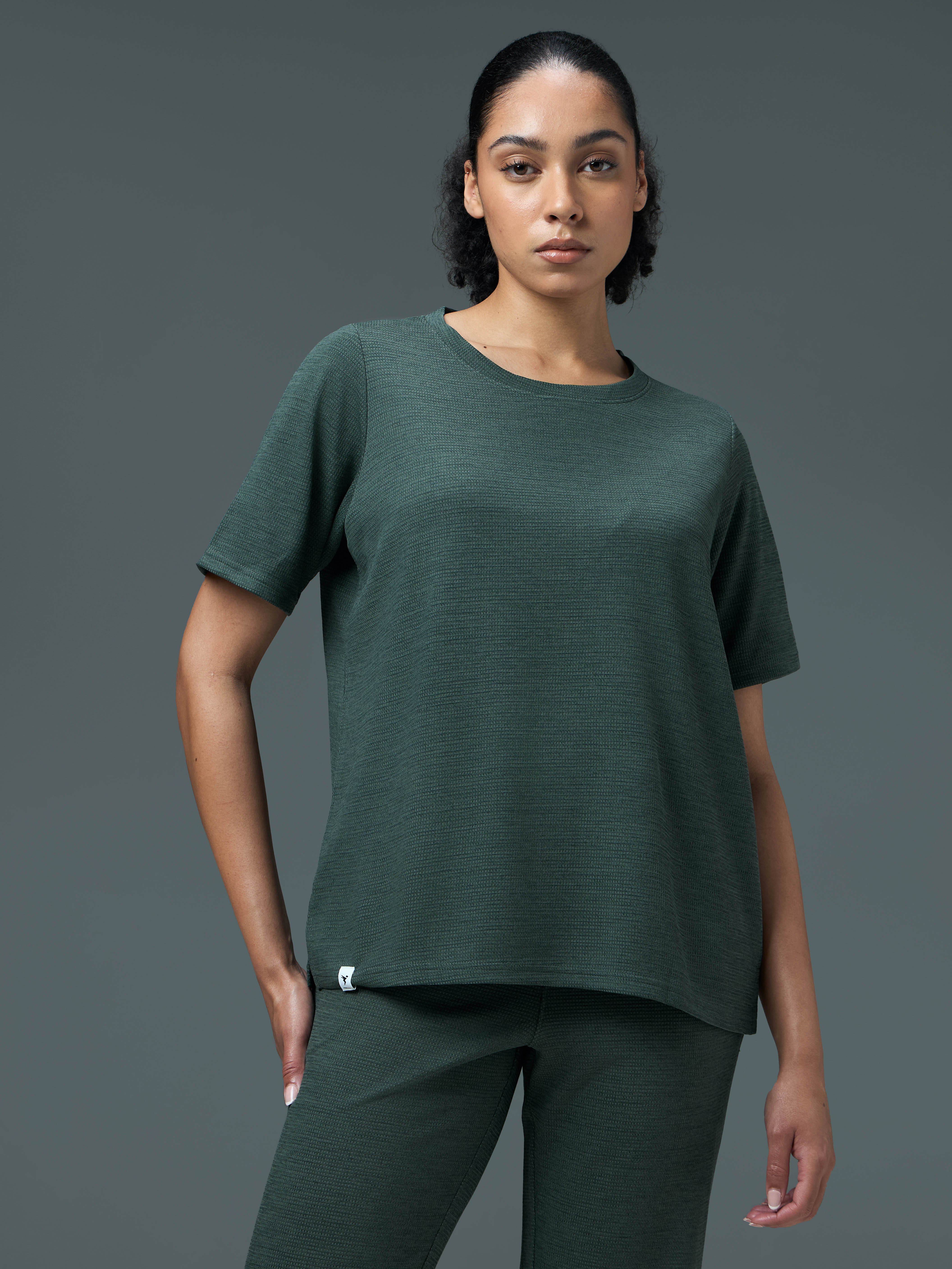 Women Cubic Melange Relaxed Fit Round Neck T-shirt with DOUBLE COOL - Image 2