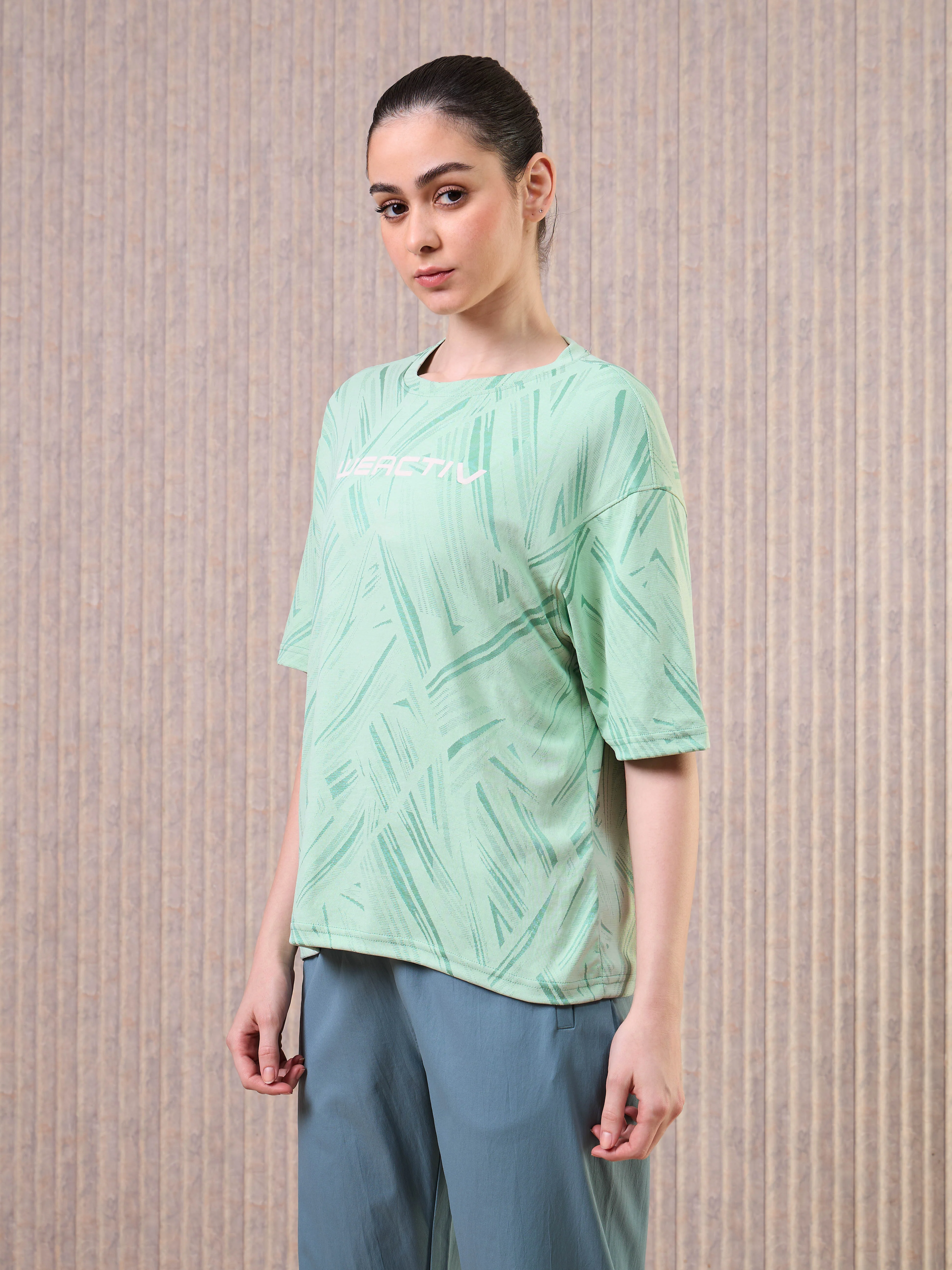 Women Jacquard Boxy Fit Round Neck T-shirt with DOUBLE COOL - Image 4