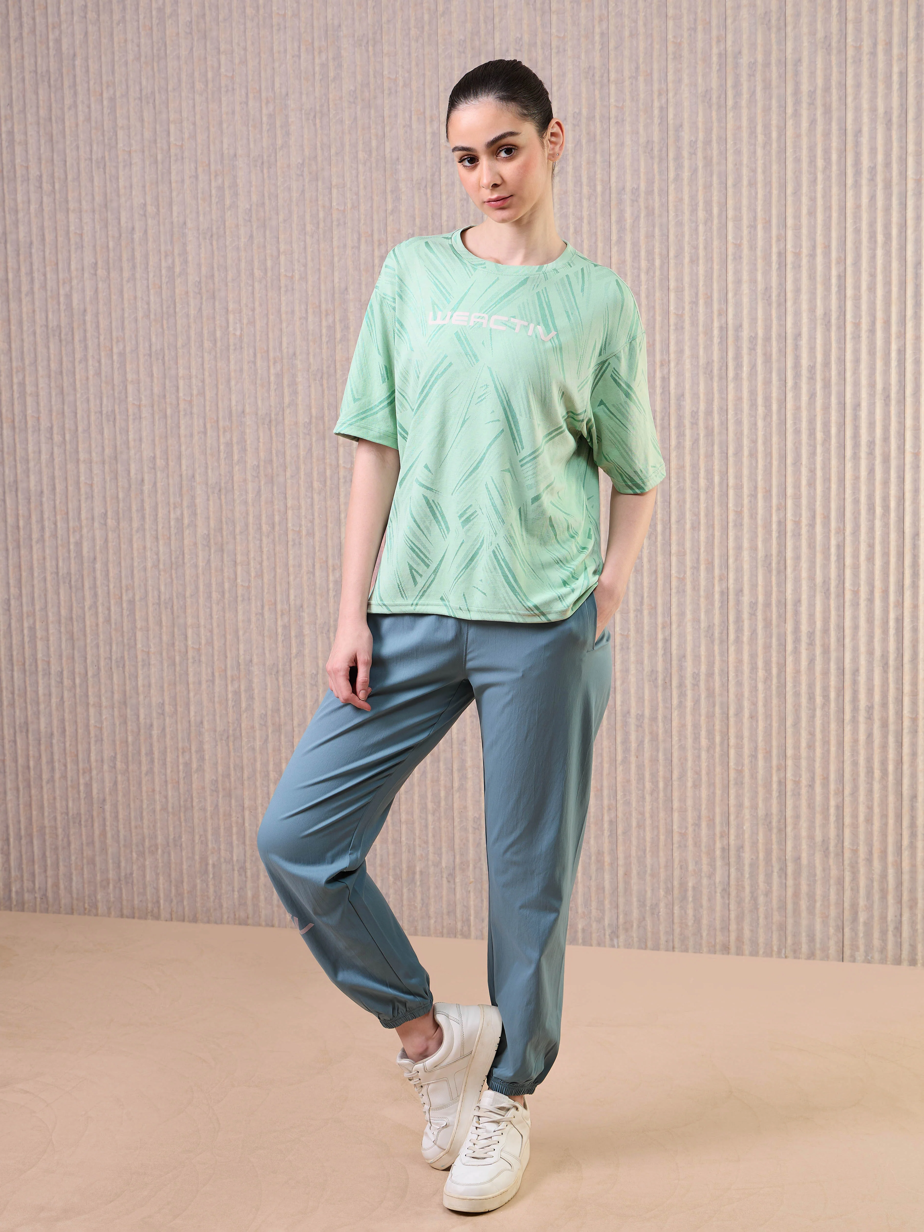 Women Jacquard Boxy Fit Round Neck T-shirt with DOUBLE COOL - Image 5