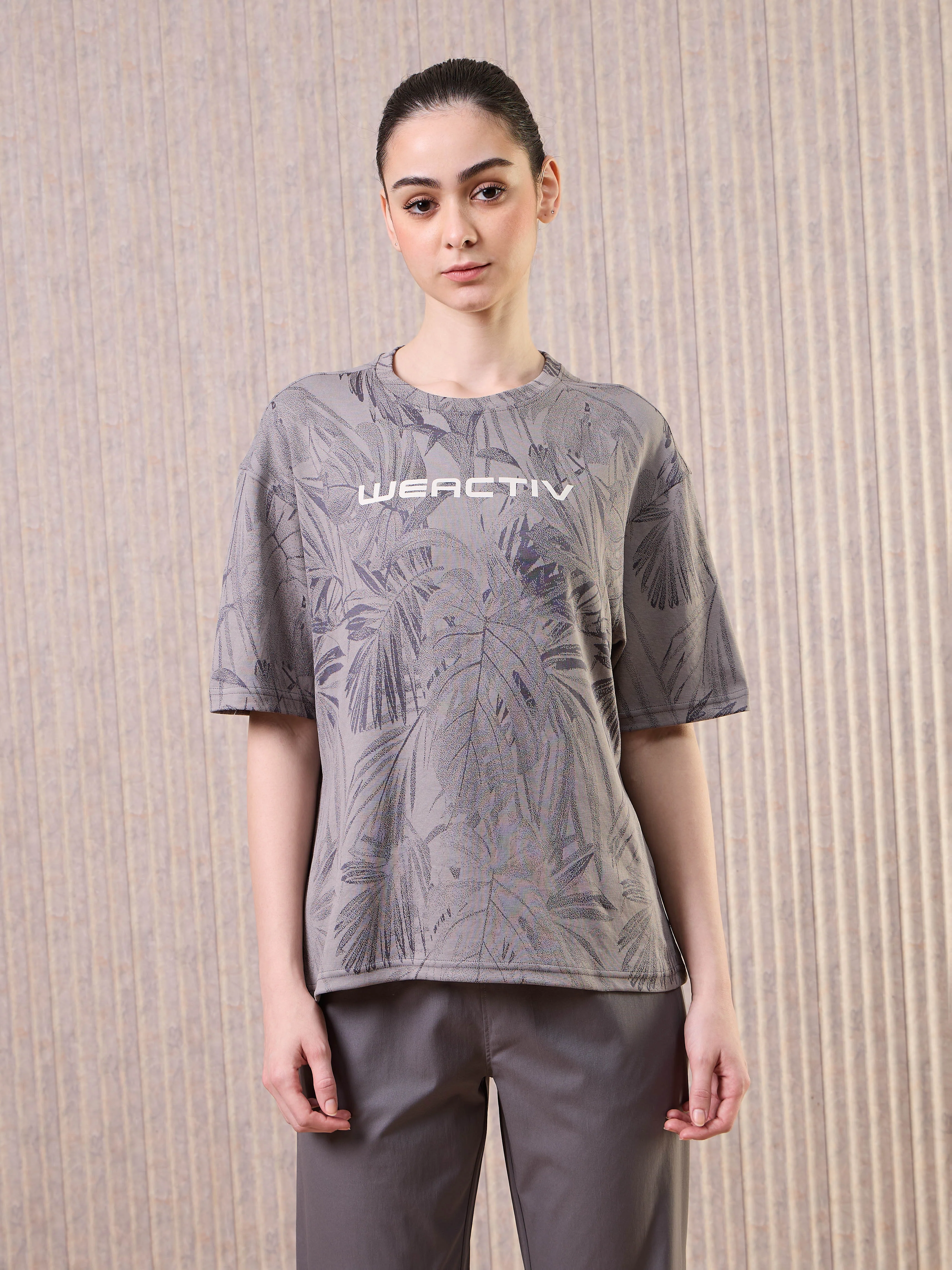 Women Jacquard Boxy Fit Round Neck T-shirt with DOUBLE COOL - Image 2