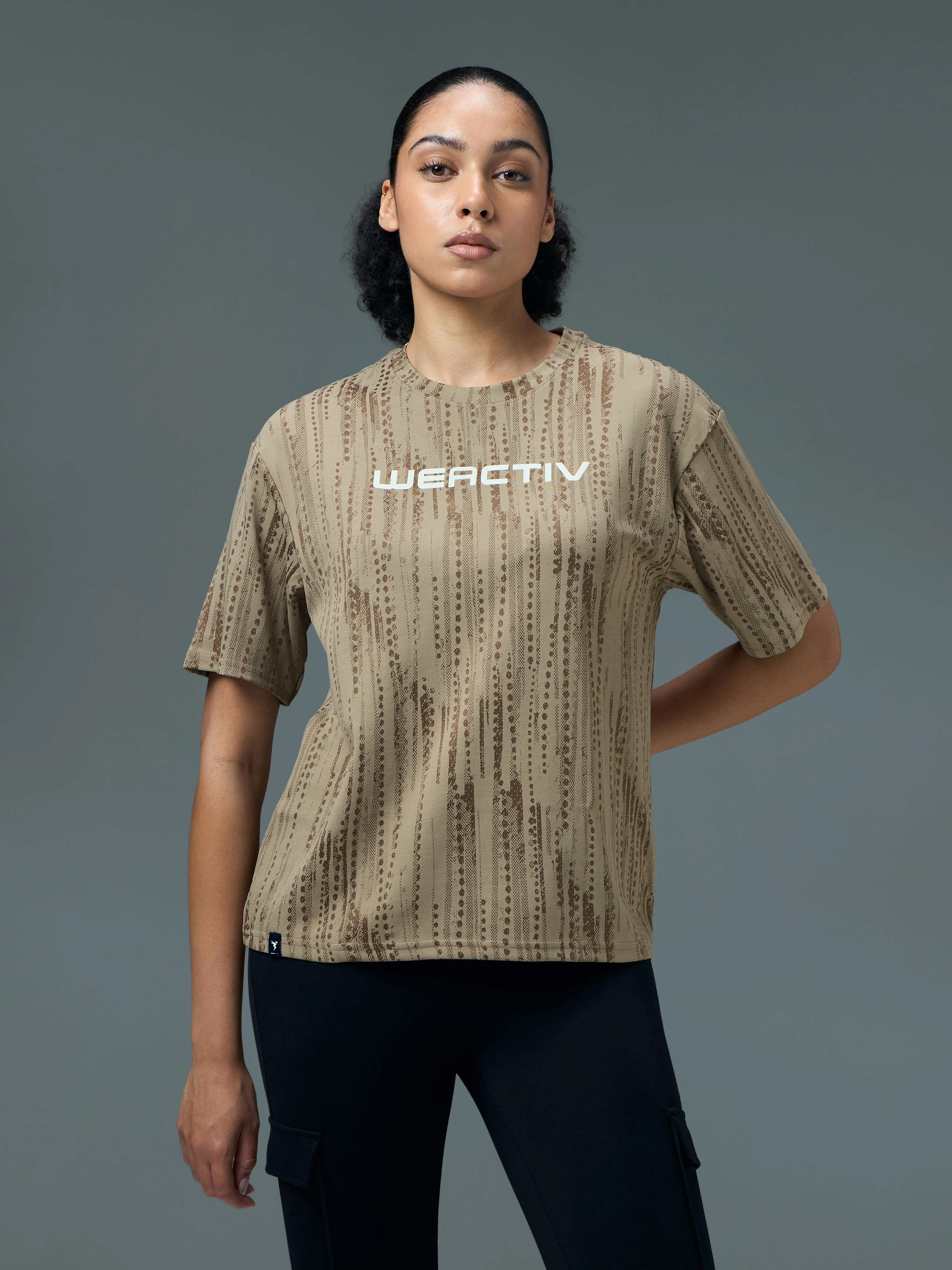 Women Jacquard Boxy Fit Round Neck T-shirt with DOUBLE COOL - Image 2