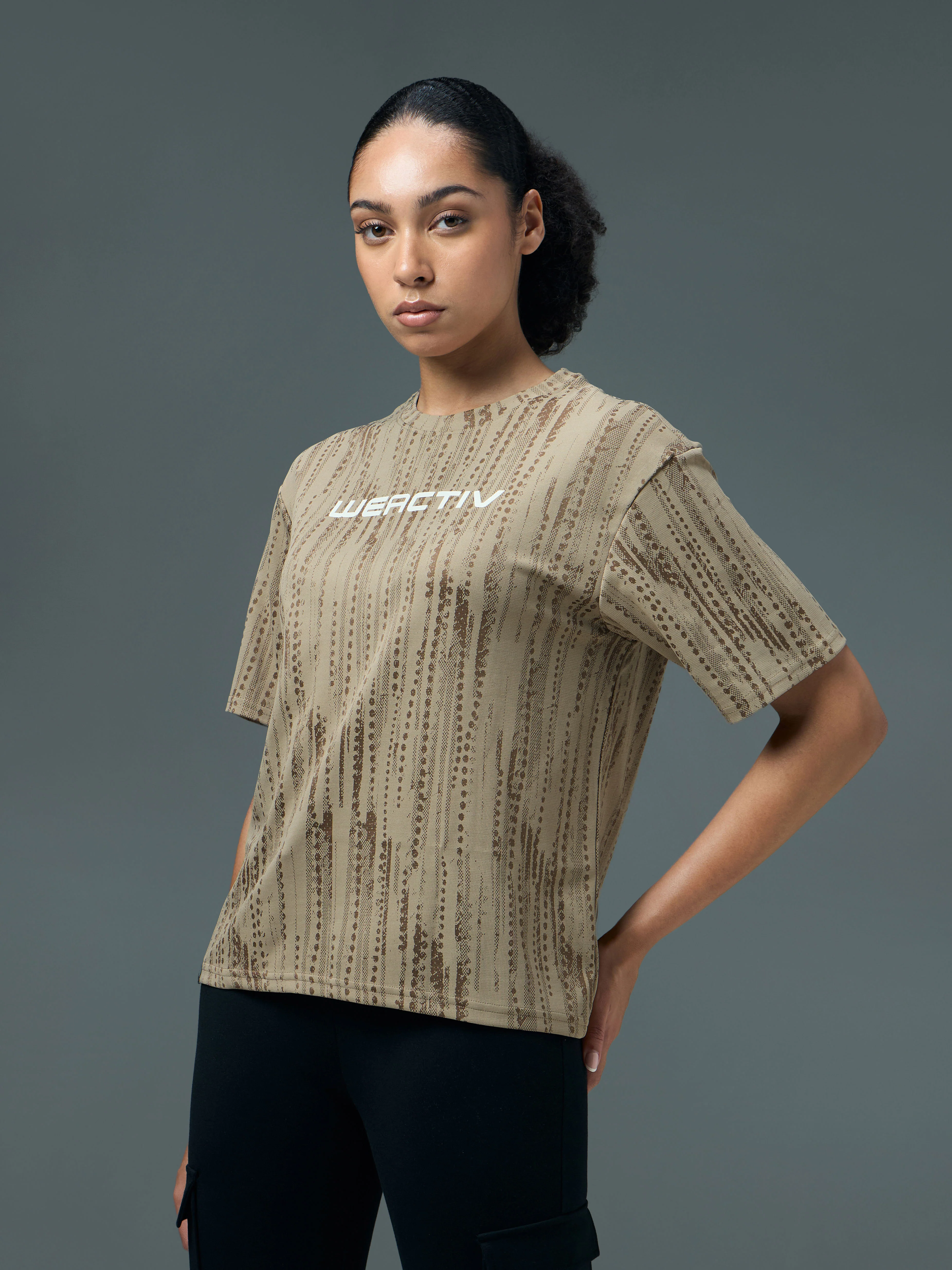 Women Jacquard Boxy Fit Round Neck T-shirt with DOUBLE COOL - Image 4