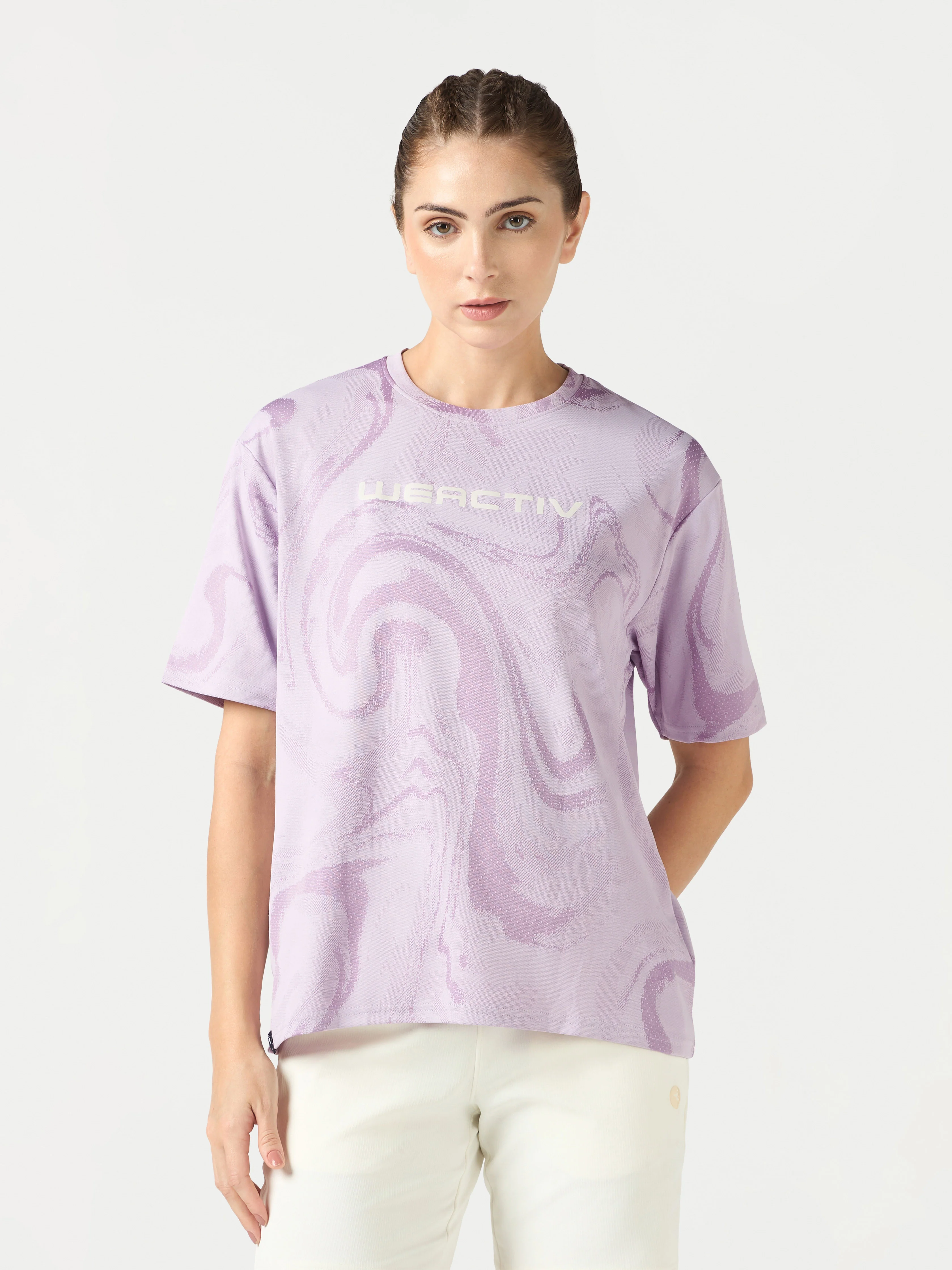 Women Jacquard Boxy Fit Round Neck T-shirt with DOUBLE COOL - Image 2