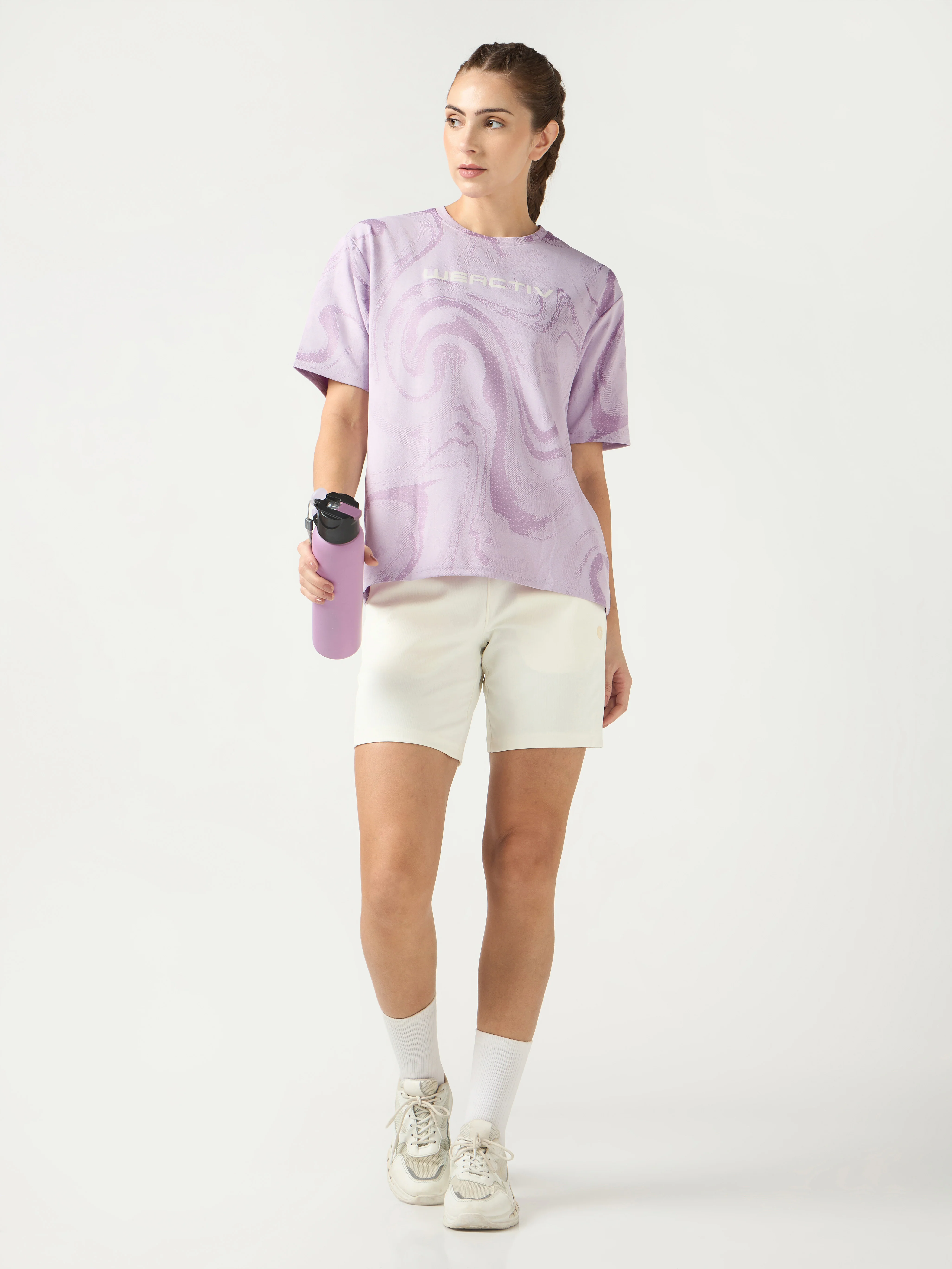 Women Jacquard Boxy Fit Round Neck T-shirt with DOUBLE COOL - Image 5