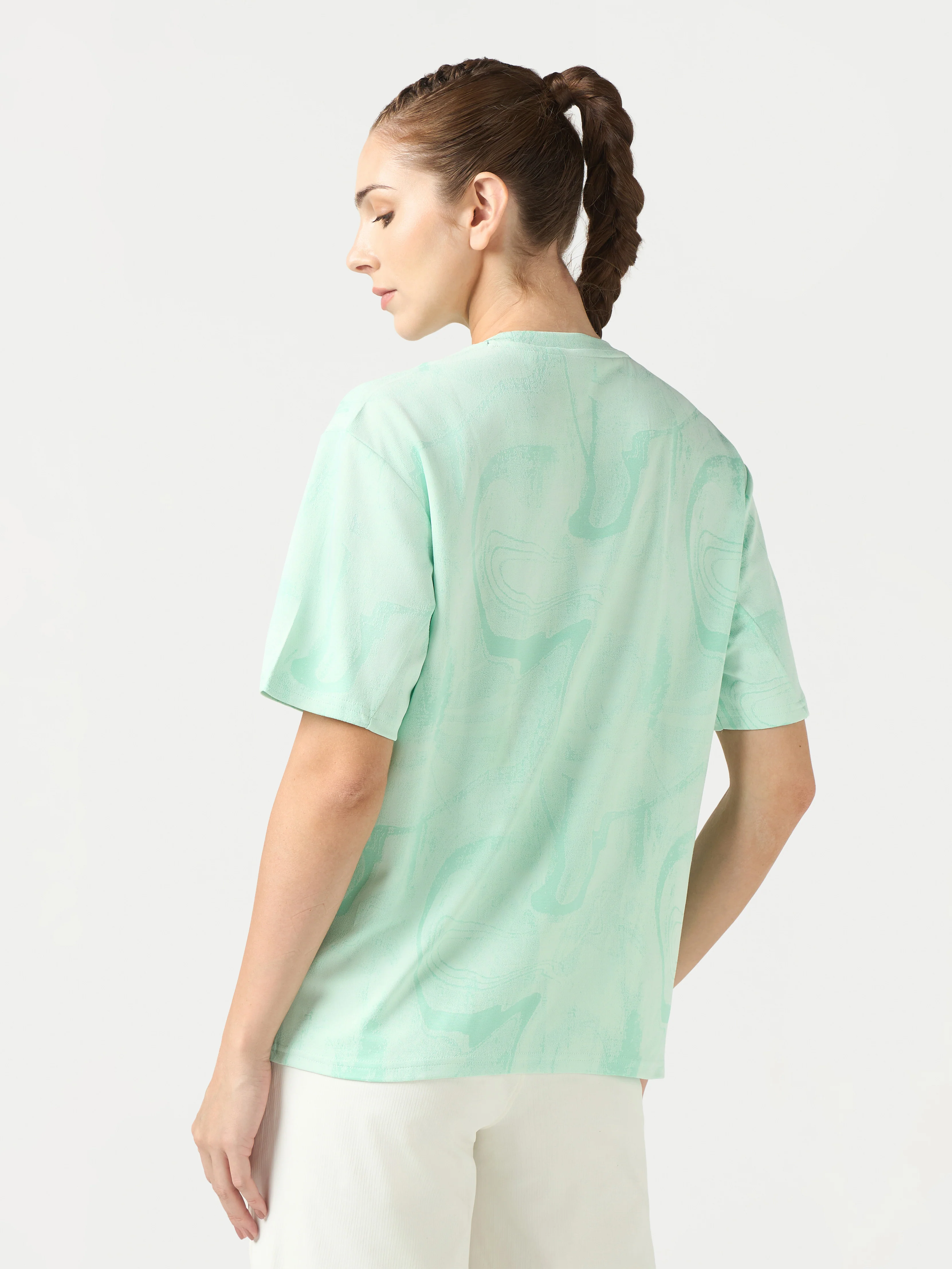 Women Jacquard Boxy Fit Round Neck T-shirt with DOUBLE COOL - Image 3