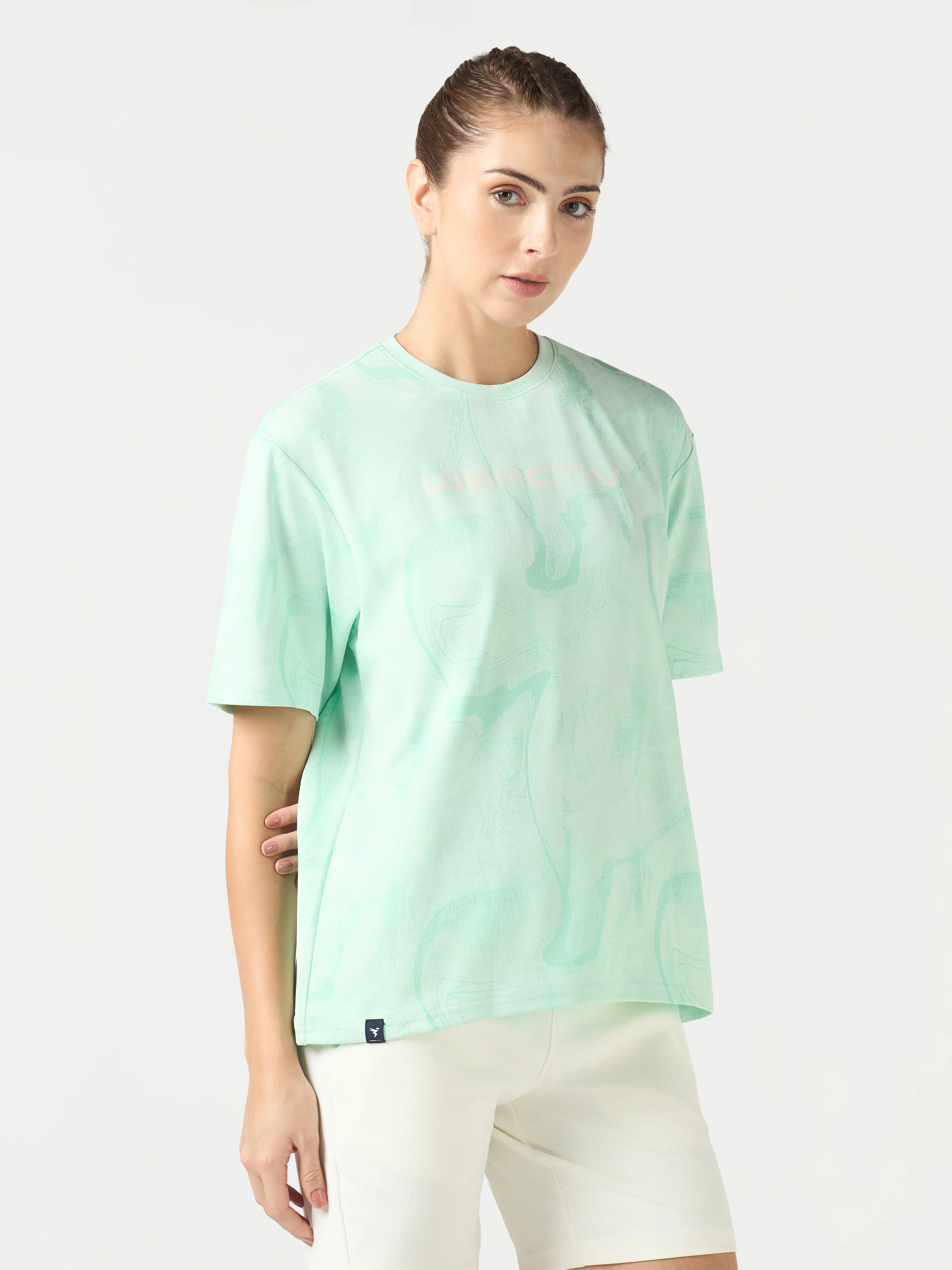 Women Jacquard Boxy Fit Round Neck T-shirt with DOUBLE COOL - Image 4