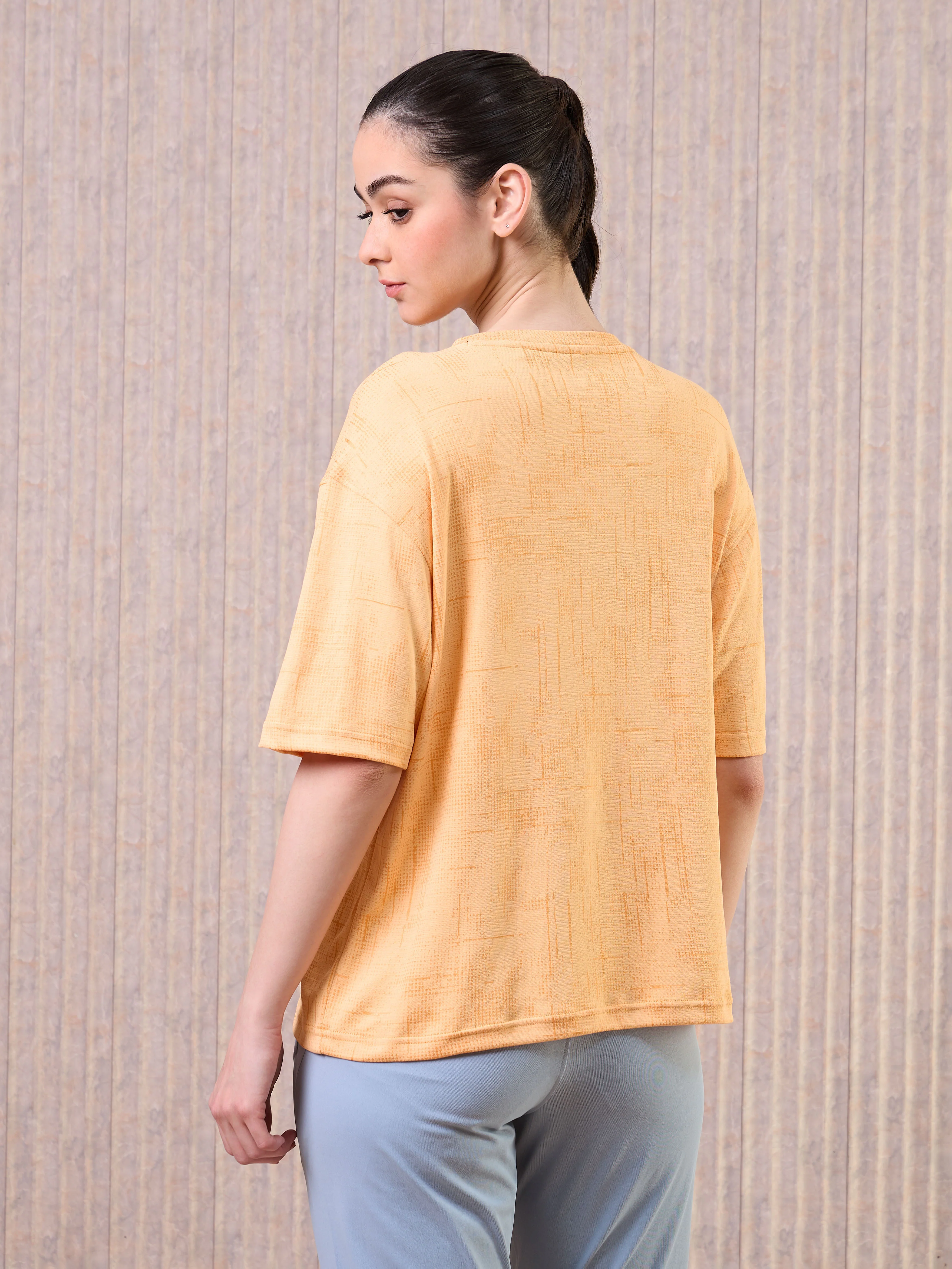 Women Jacquard Boxy Fit Round Neck T-shirt with DOUBLE COOL - Image 3