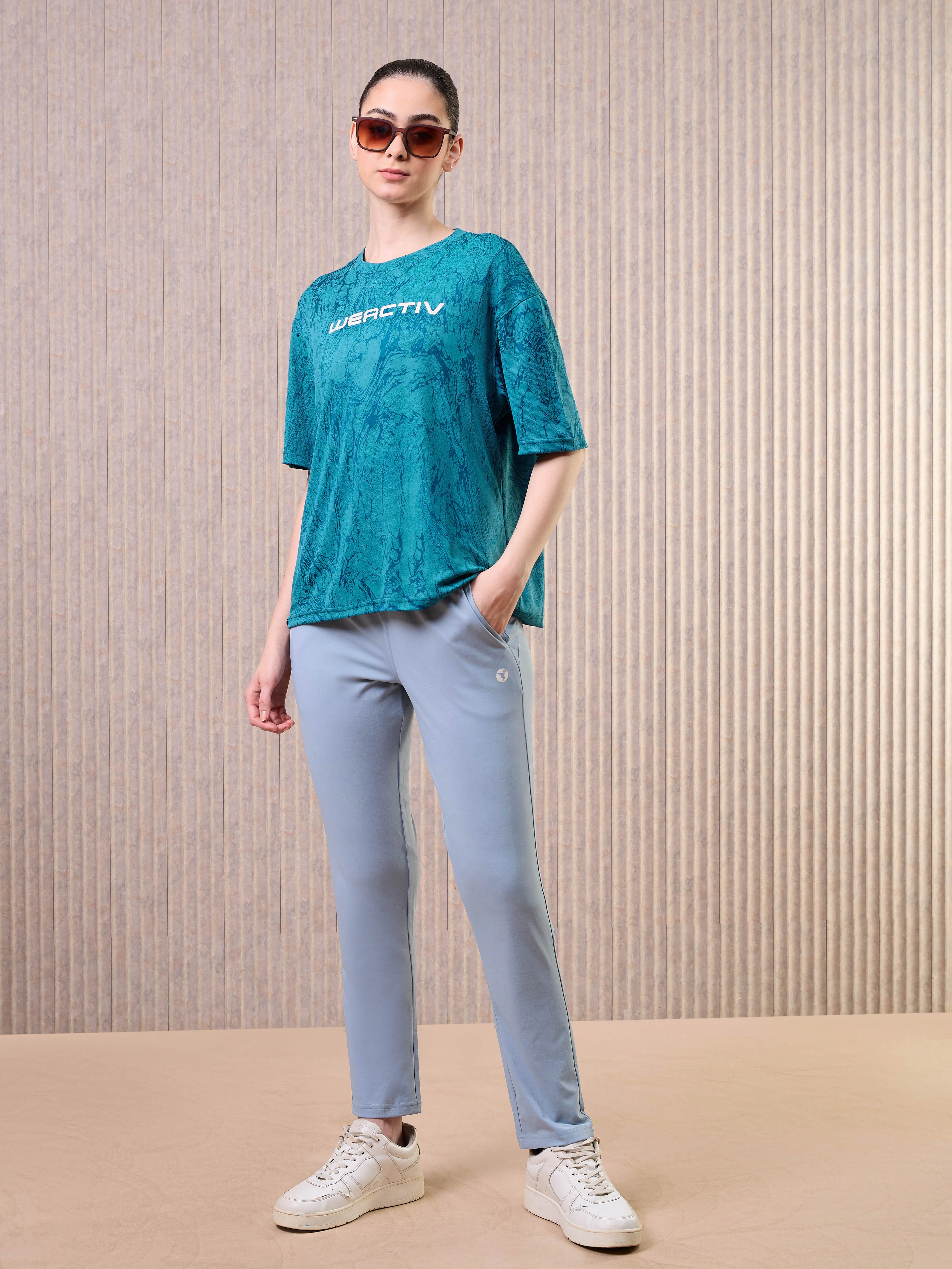 Women Jacquard Boxy Fit Round Neck T-shirt with DOUBLE COOL - Image 5