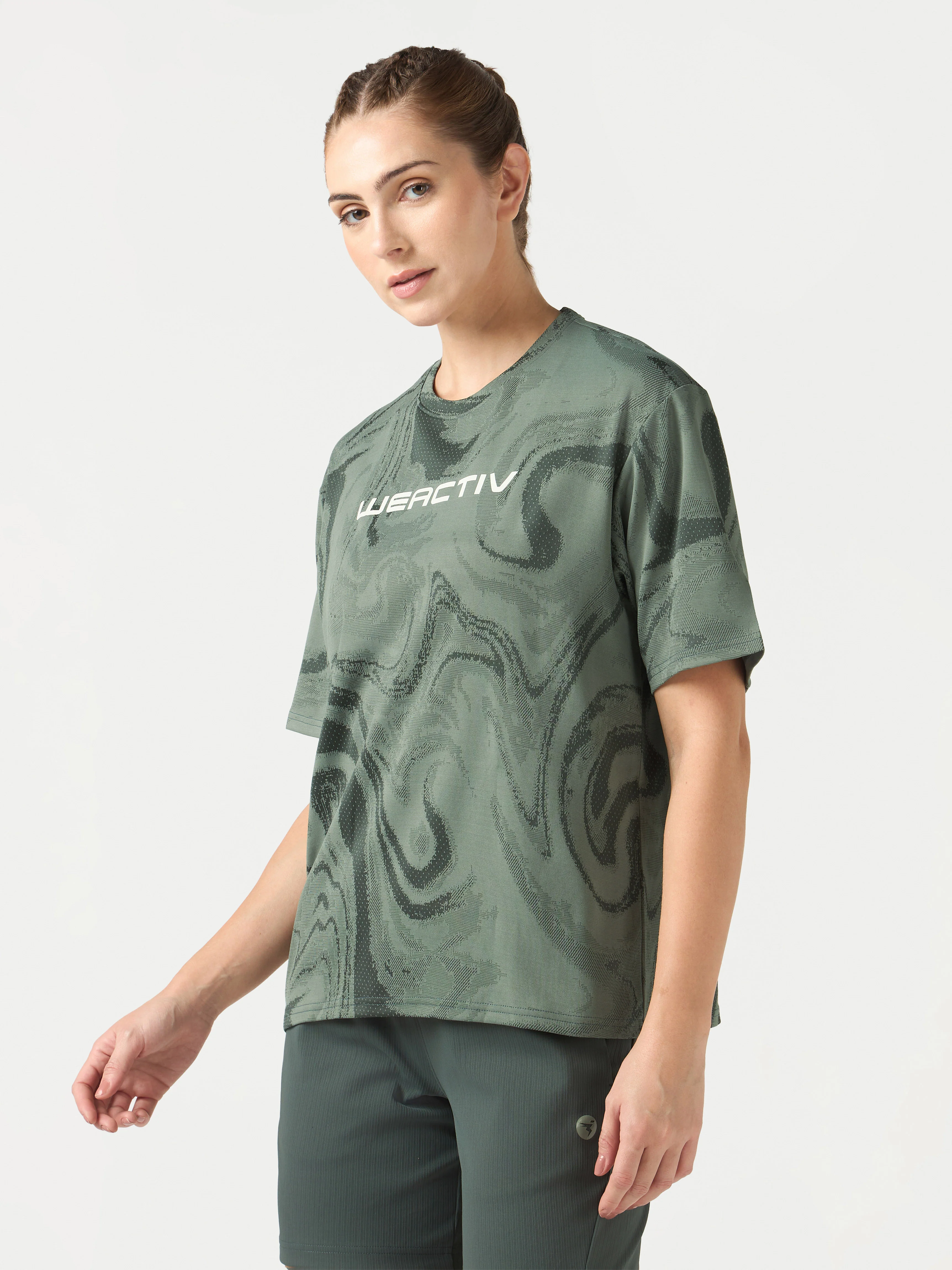 Women Jacquard Boxy Fit Round Neck T-shirt with DOUBLE COOL - Image 4