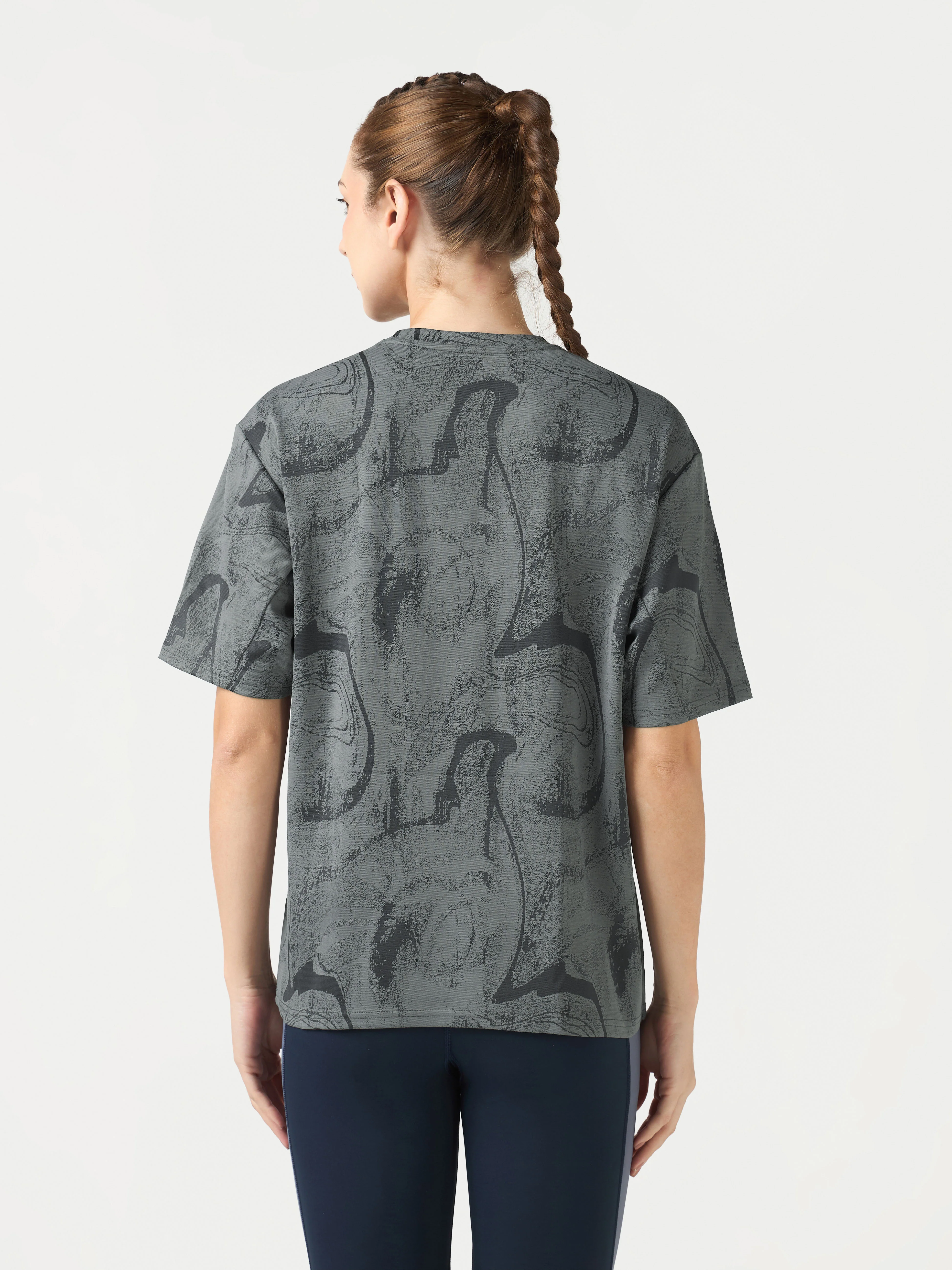 Women Jacquard Boxy Fit Round Neck T-shirt with DOUBLE COOL - Image 3