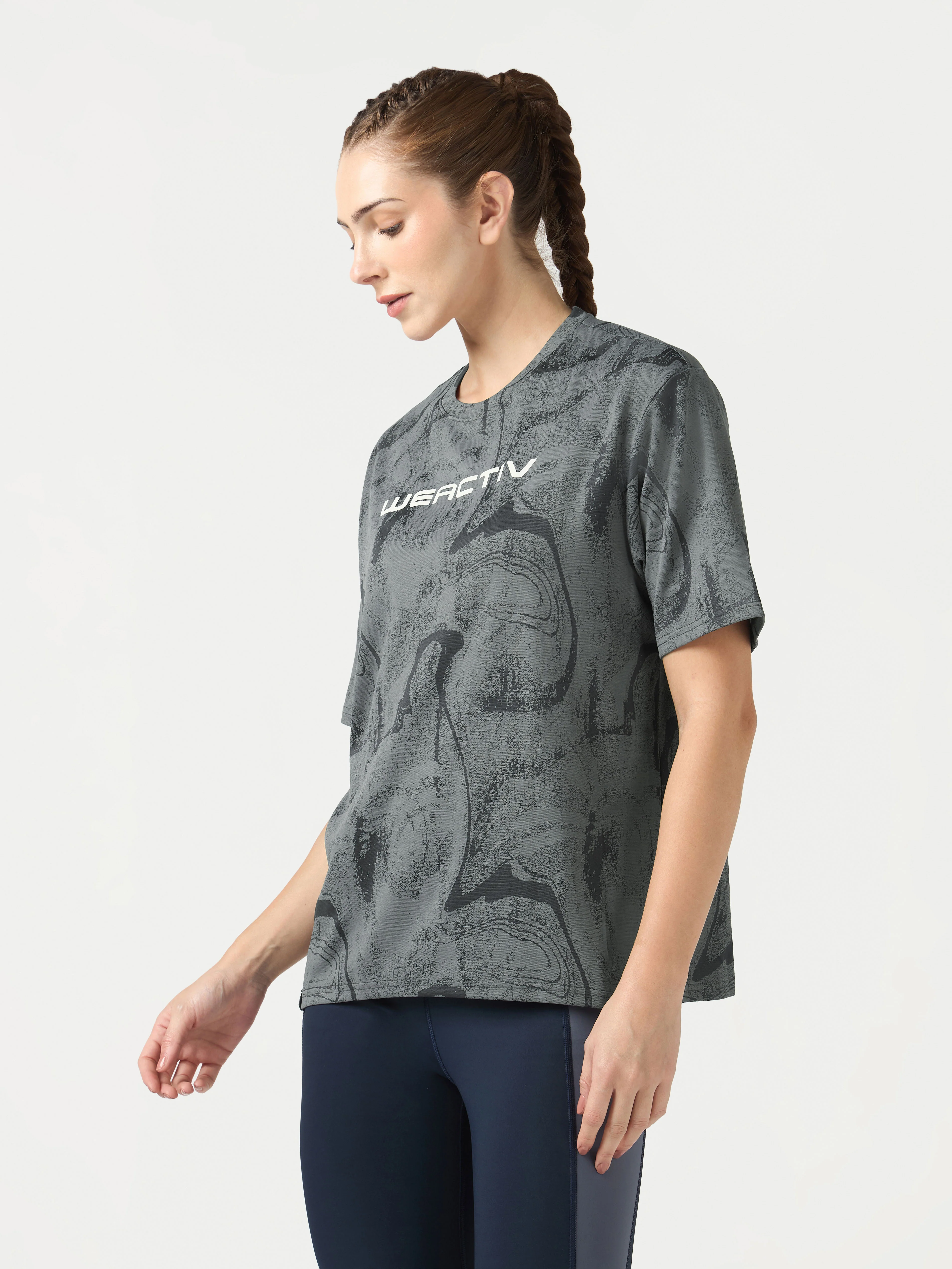 Women Jacquard Boxy Fit Round Neck T-shirt with DOUBLE COOL - Image 4