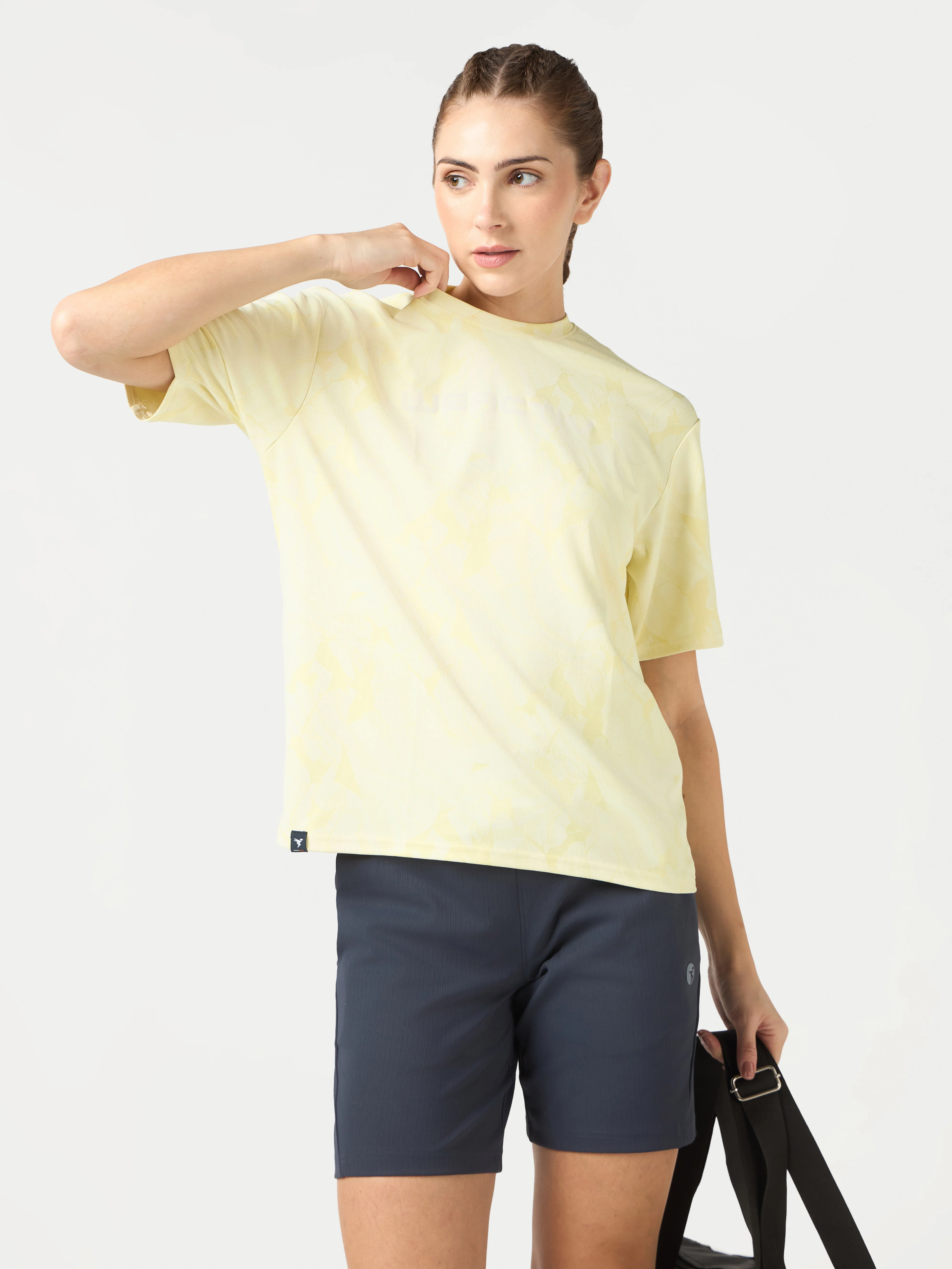 Women Jacquard Boxy Fit Round Neck T-shirt with DOUBLE COOL