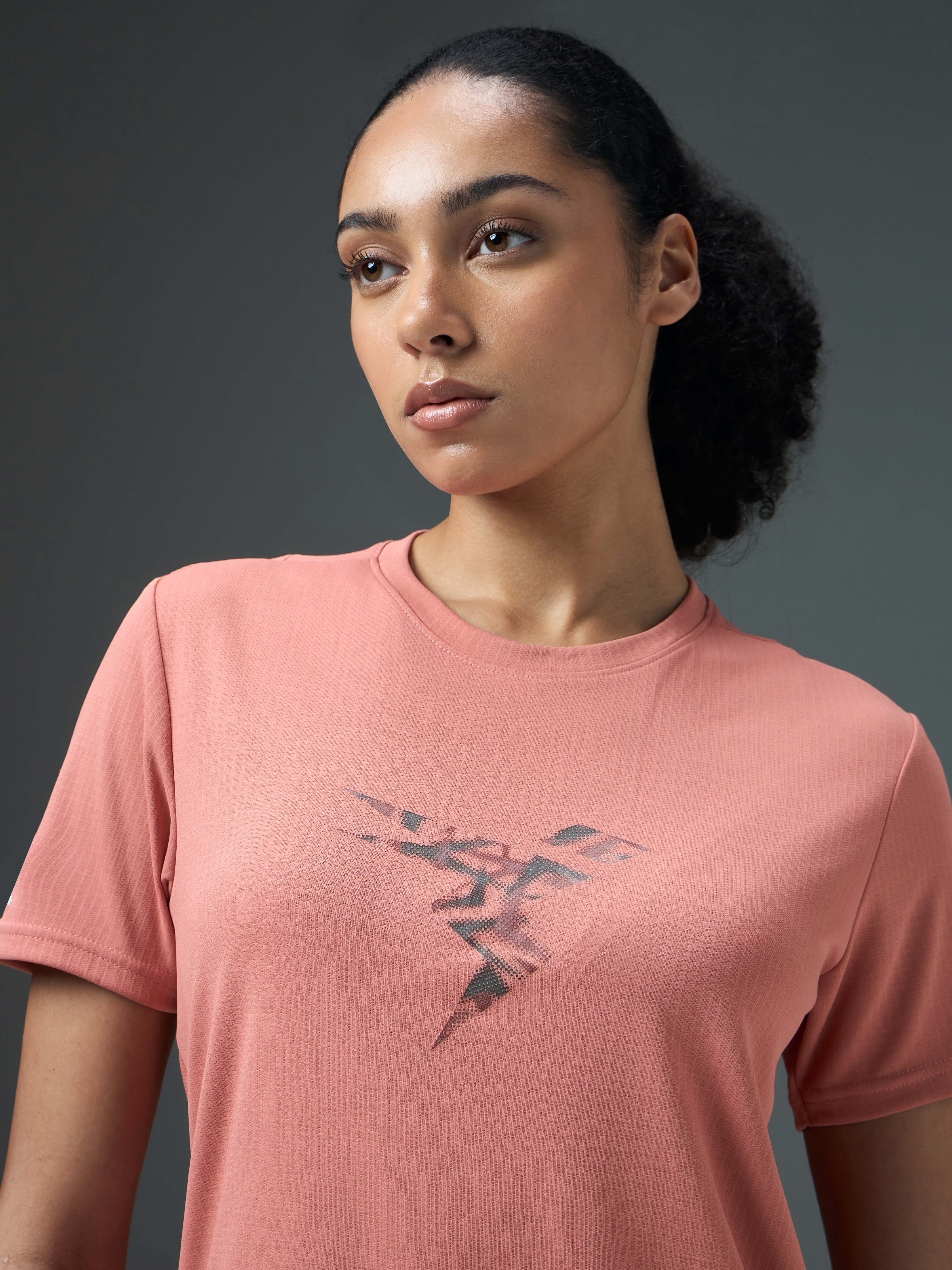 Women Printed Regular Fit Round Neck Sports Tee with TECHNOCOOL+ - Image 6