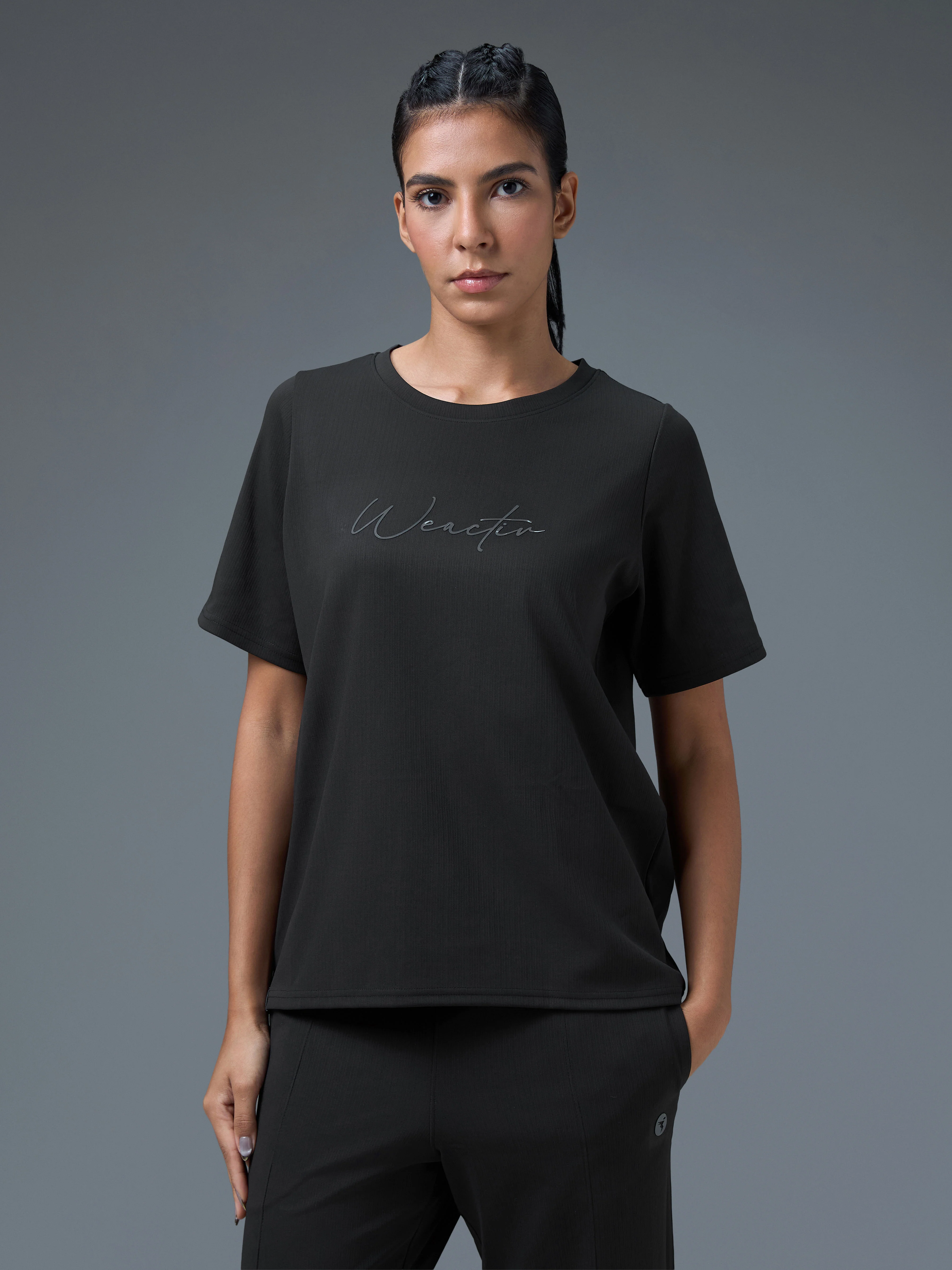 Women Printed Relaxed Fit Round Neck Sports Tee with ELASTO PLUS - Image 2