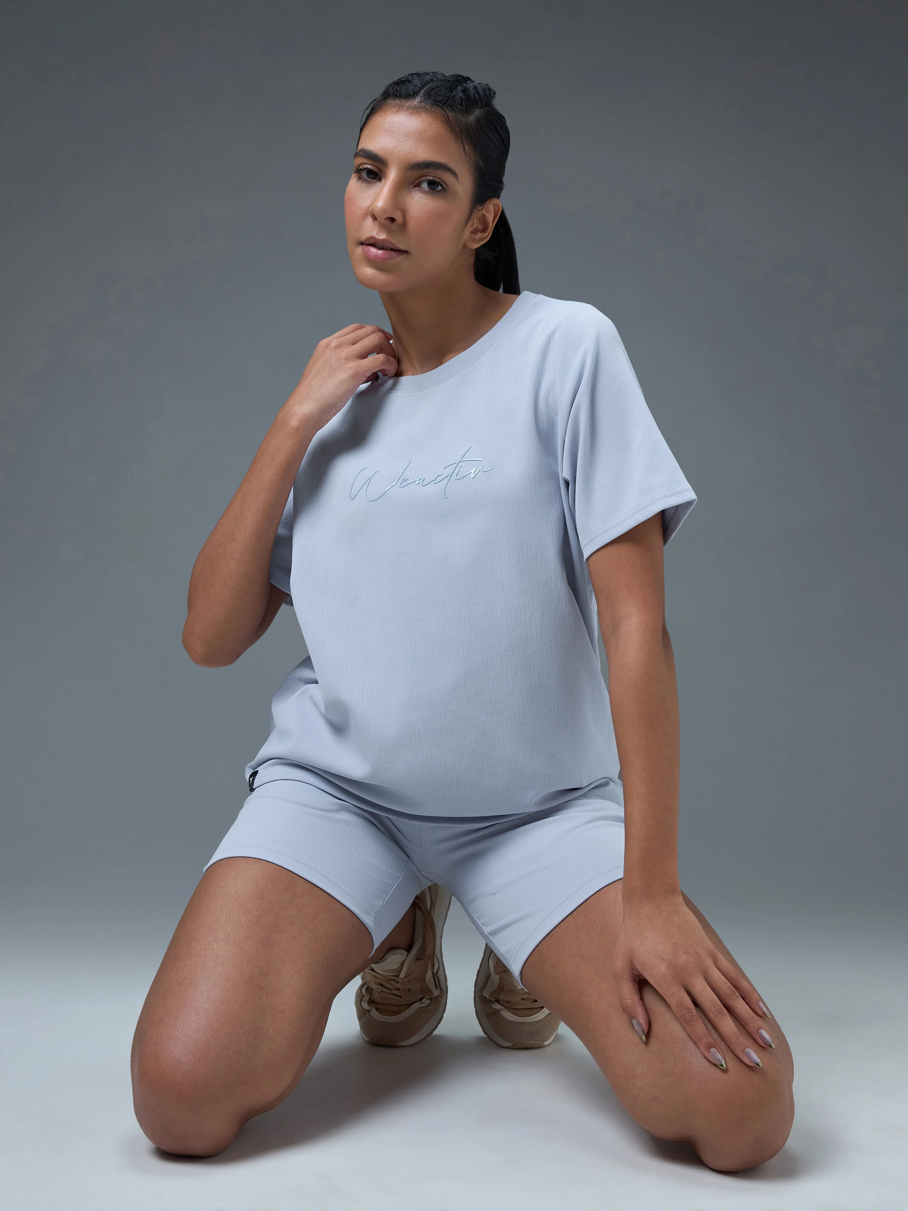 Women Printed Relaxed Fit Round Neck Sports Tee with ELASTO PLUS