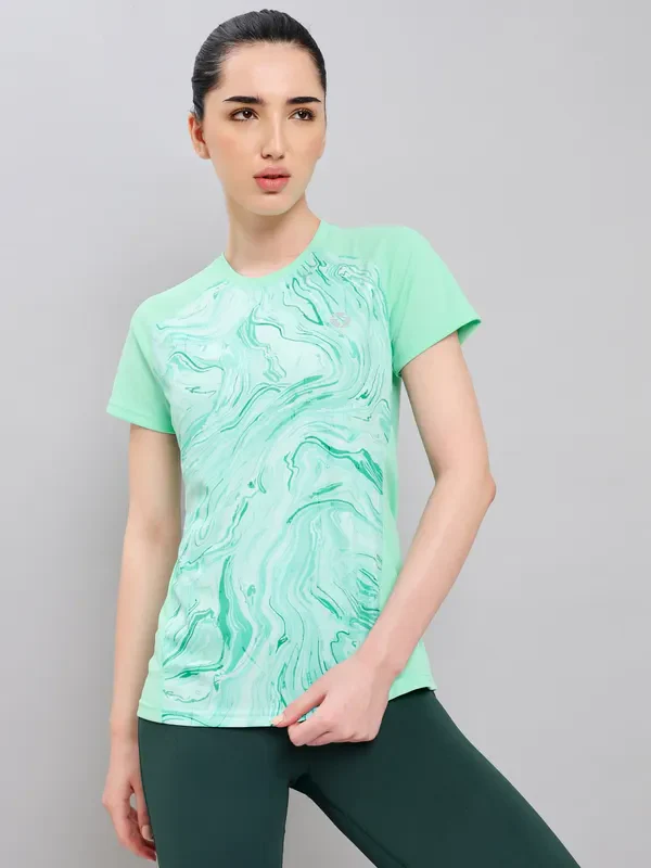 Women Abstract Print Slim Fit Crew Neck T-shirt with TECHNO COOL+ - Image 5