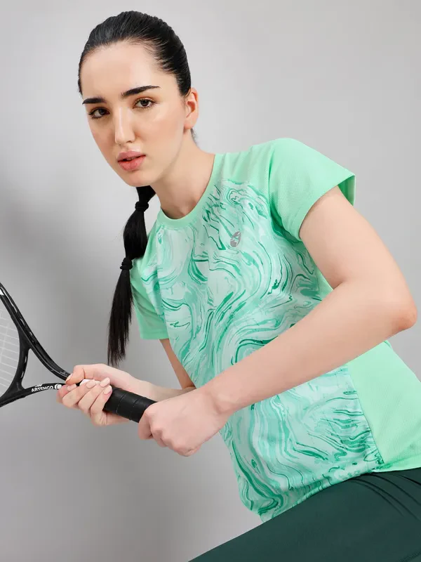 Women Abstract Print Slim Fit Crew Neck T-shirt with TECHNO COOL+ - Image 6