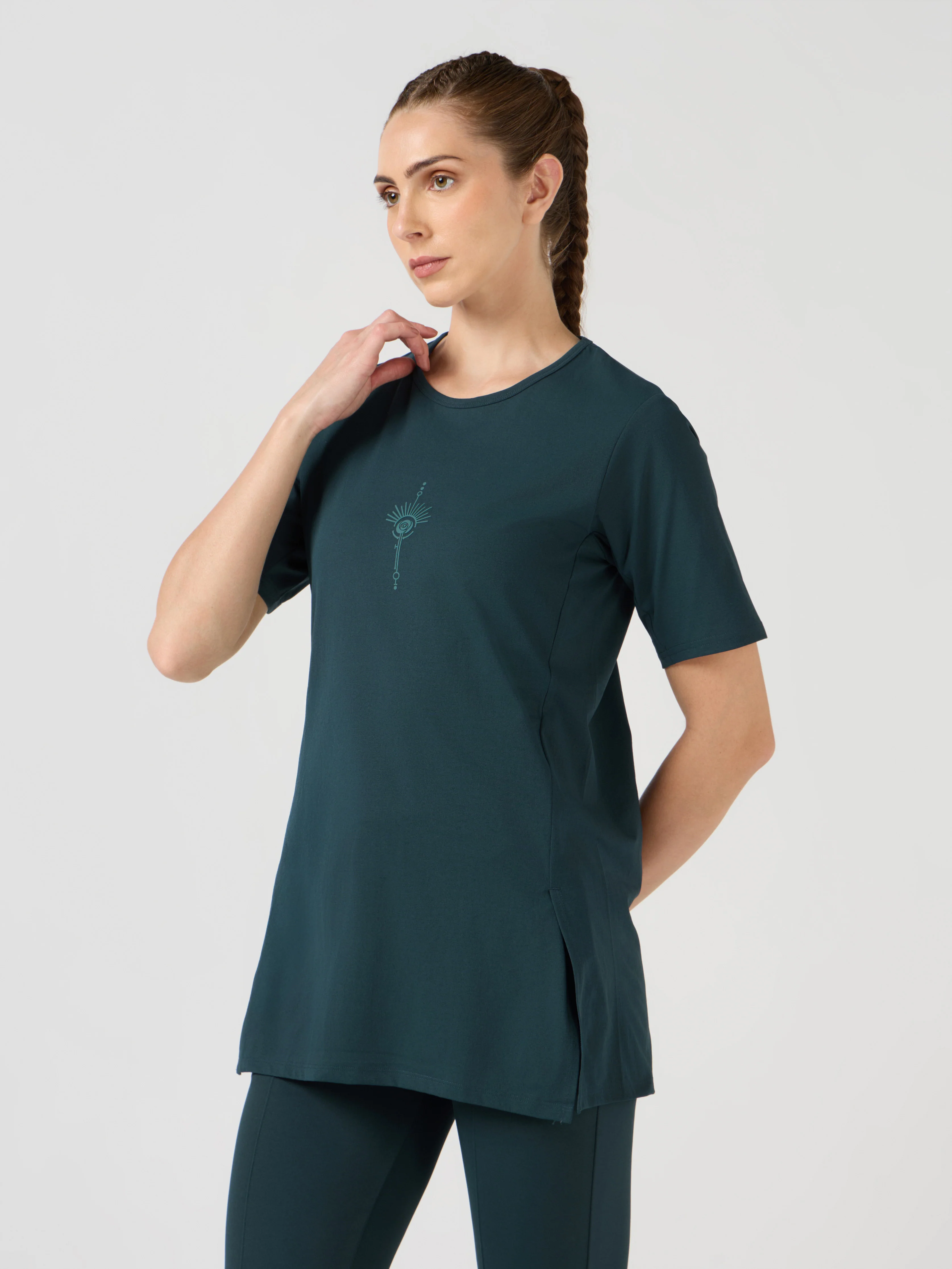 Women Slim Fit Mock Neck  Solid T-shirt with COTFLEX - Image 3