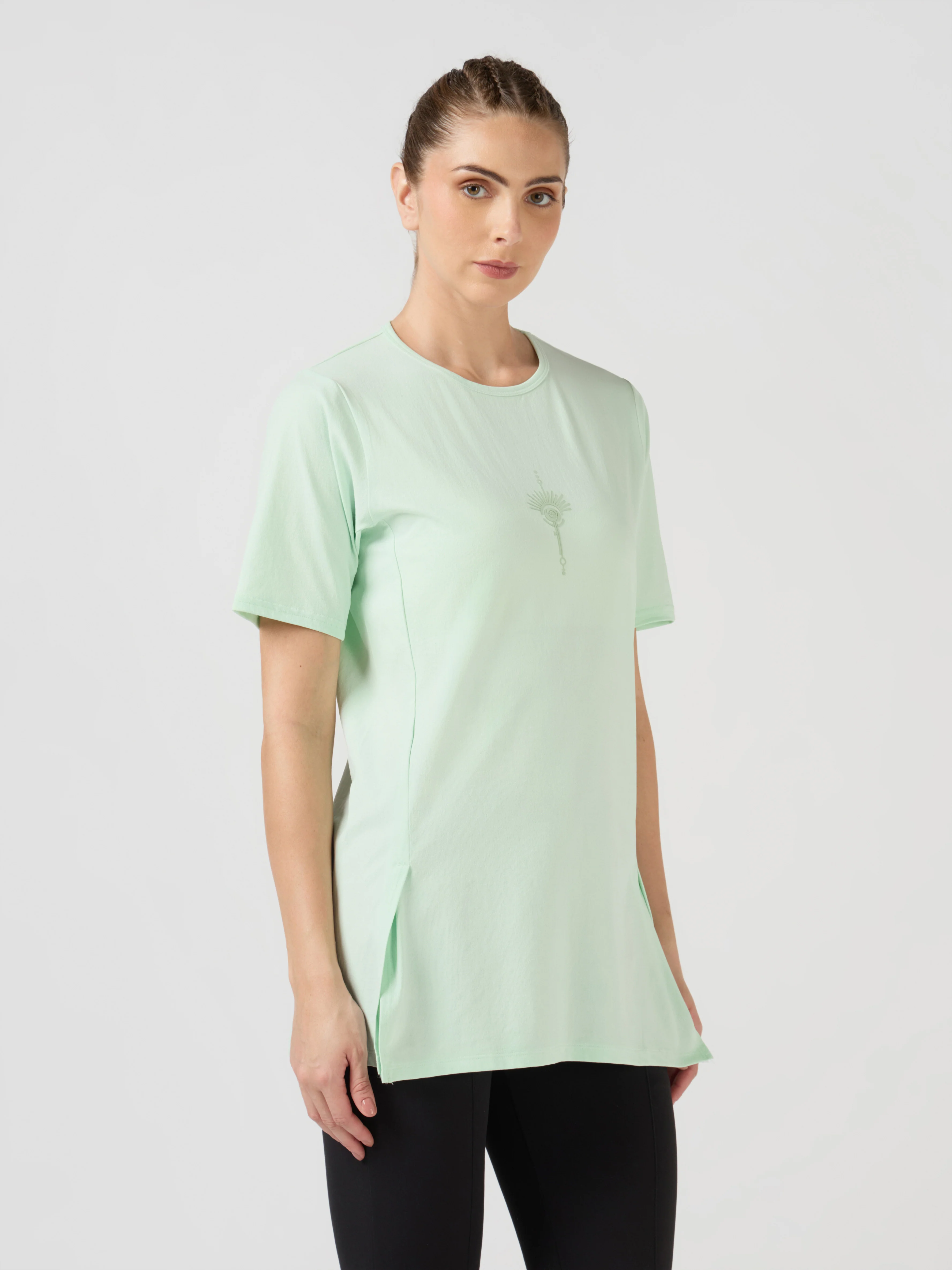 Women Slim Fit Mock Neck  Solid T-shirt with COTFLEX - Image 3