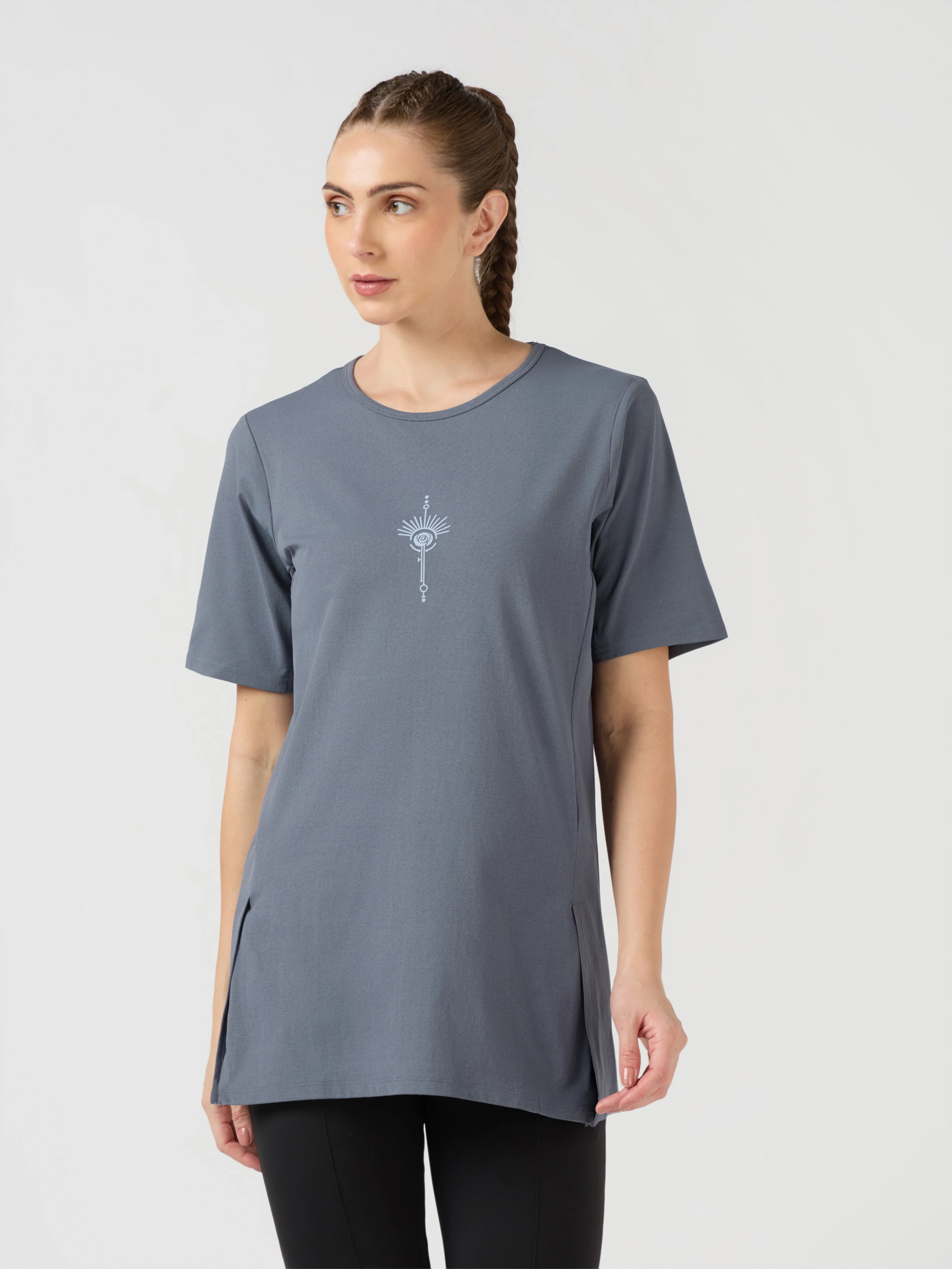 Women Slim Fit Mock Neck  Solid T-shirt with COTFLEX - Image 2