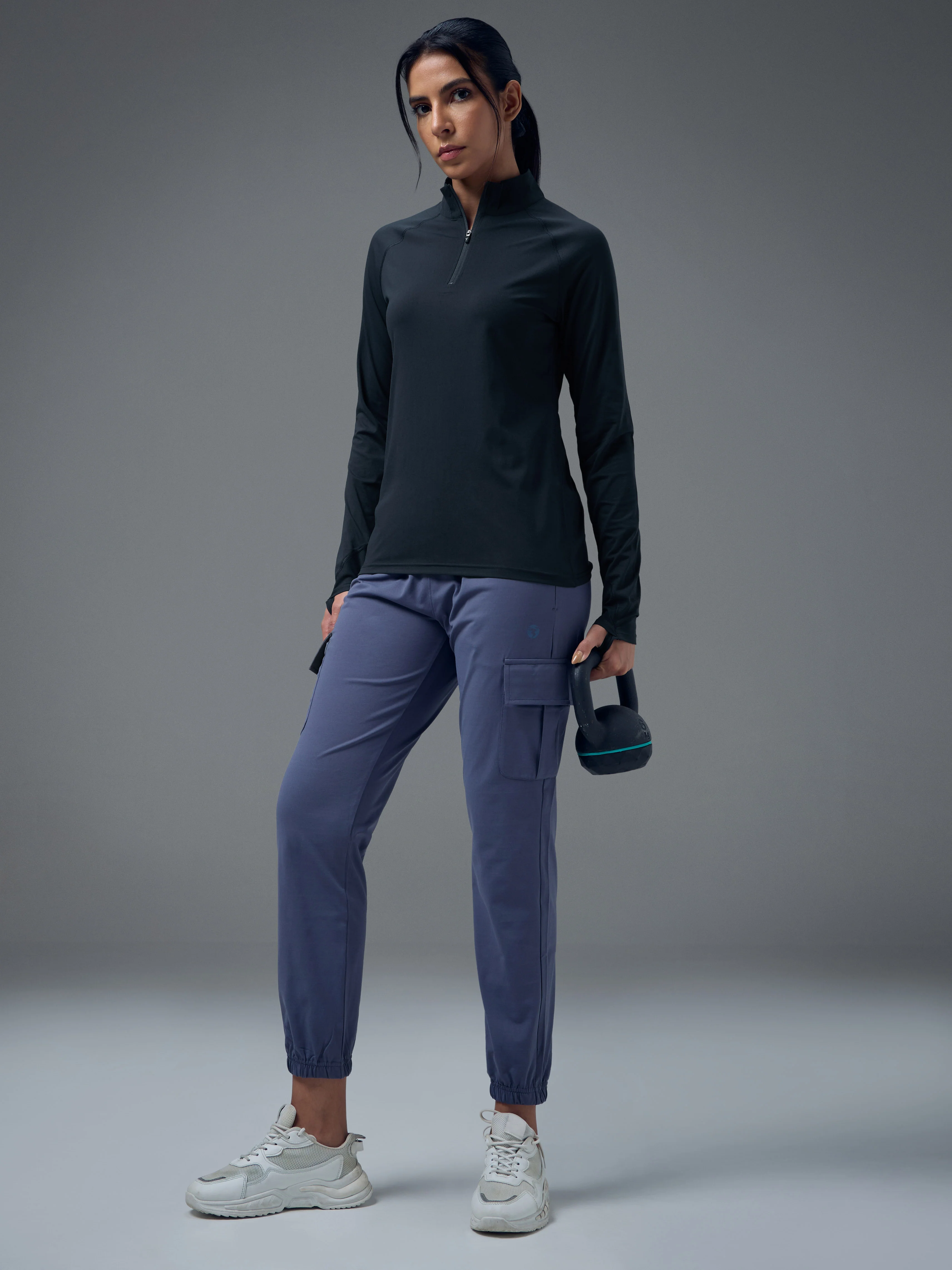 Women Slim Fit Mock Neck Thumbhole Sleeve Solid T-shirt with COTFLEX - Image 4