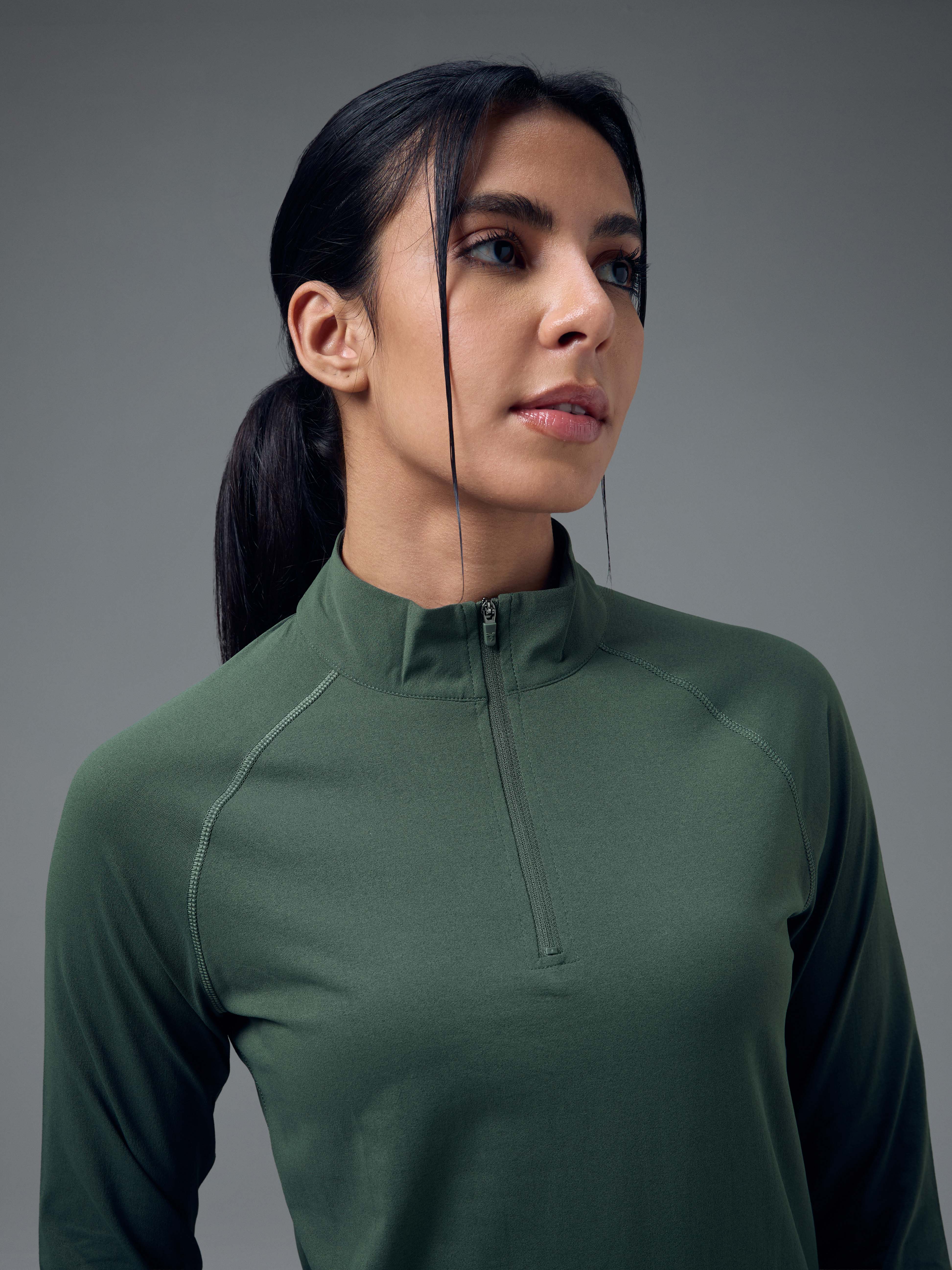 Women Slim Fit Mock Neck Thumbhole Sleeve Solid T-shirt with COTFLEX - Image 6