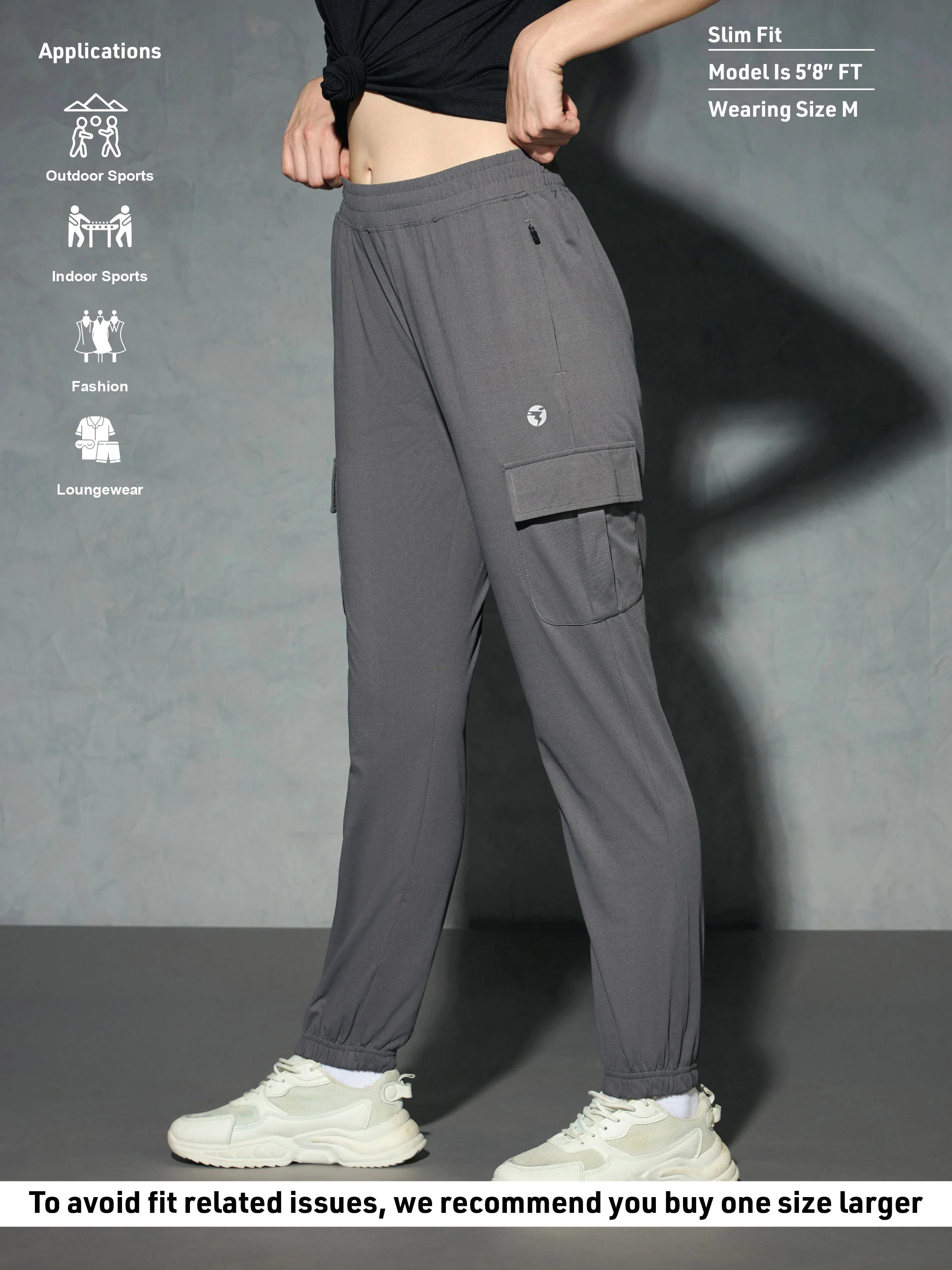 Women Solid Slim Fit Cargo Trackpants with TECHNO GUARD - Image 3