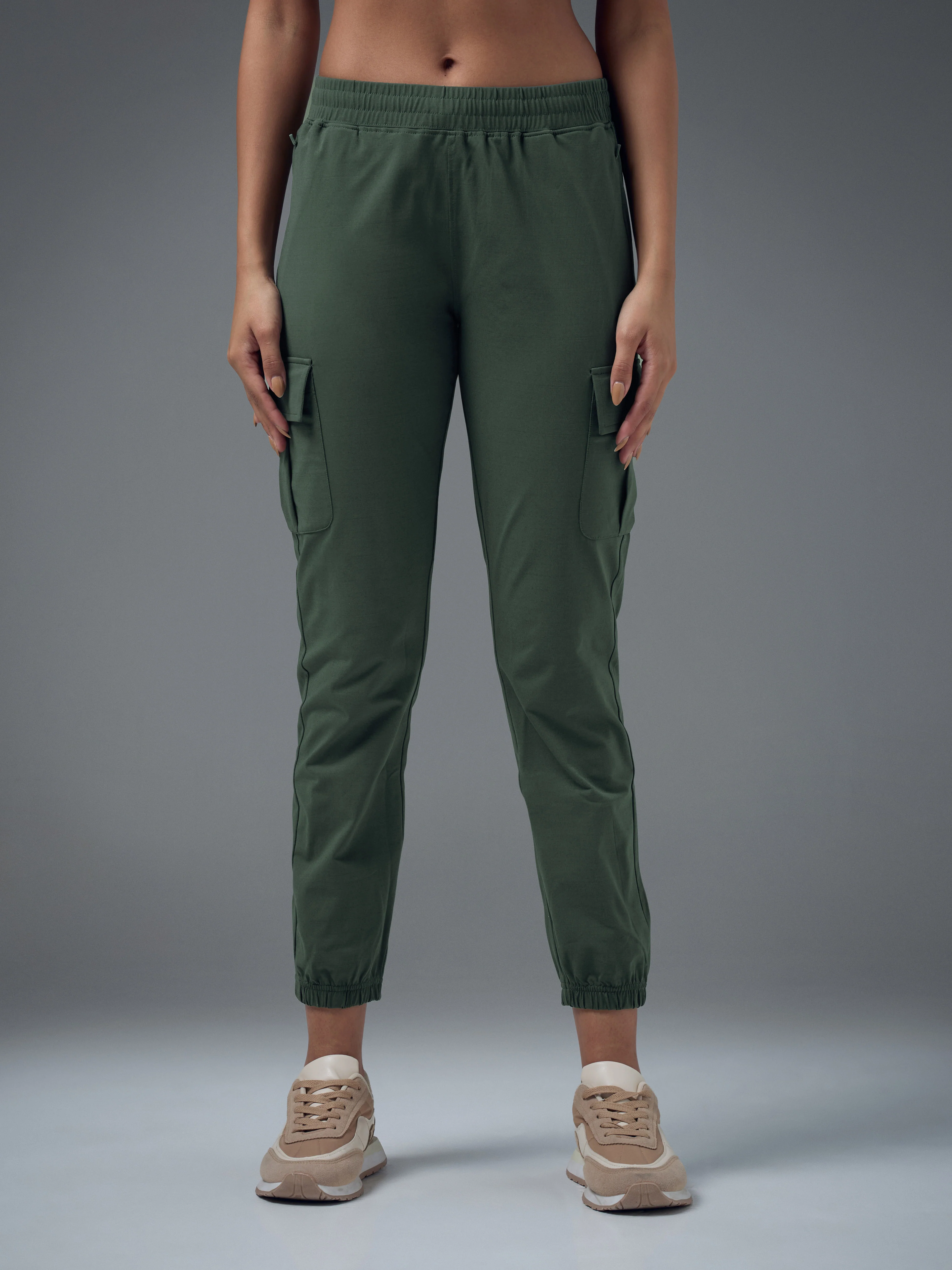 Women Solid Slim Fit Cargo Trackpants with TECHNO GUARD - Image 2