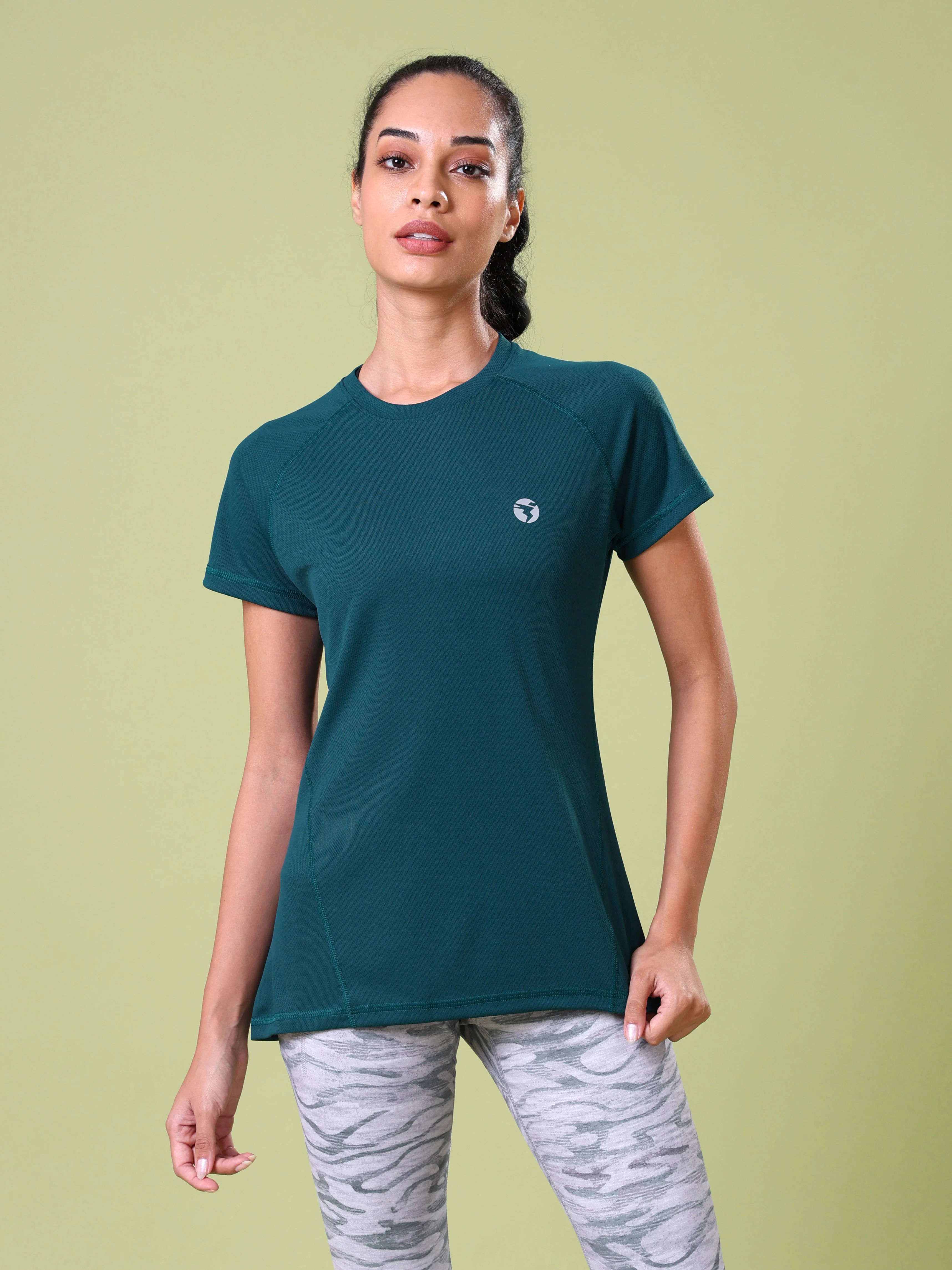 Women Solid Slim Fit Crew Neck T-shirt with TECHNO COOL - Image 3