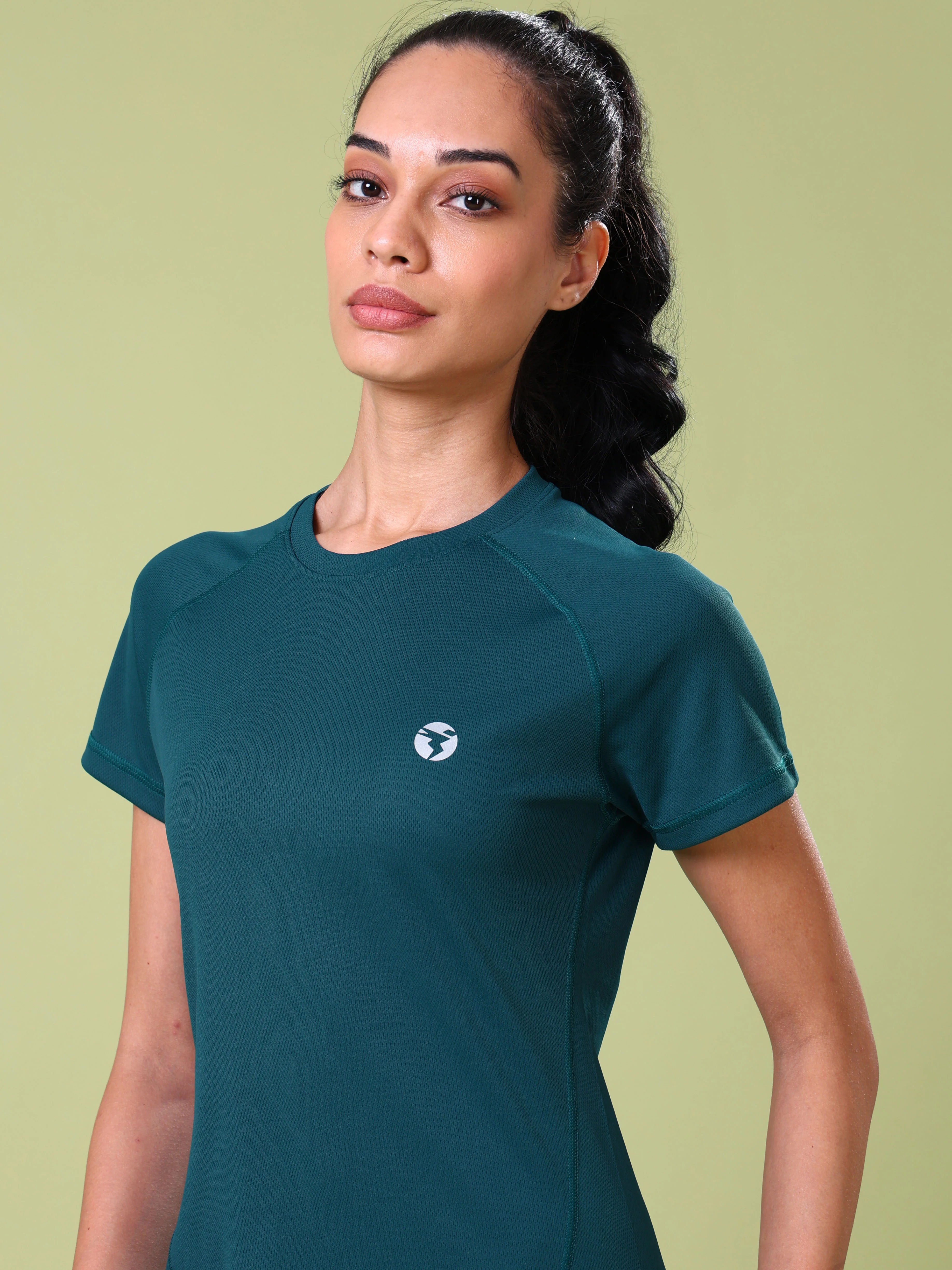 Women Solid Slim Fit Crew Neck T-shirt with TECHNO COOL - Image 5