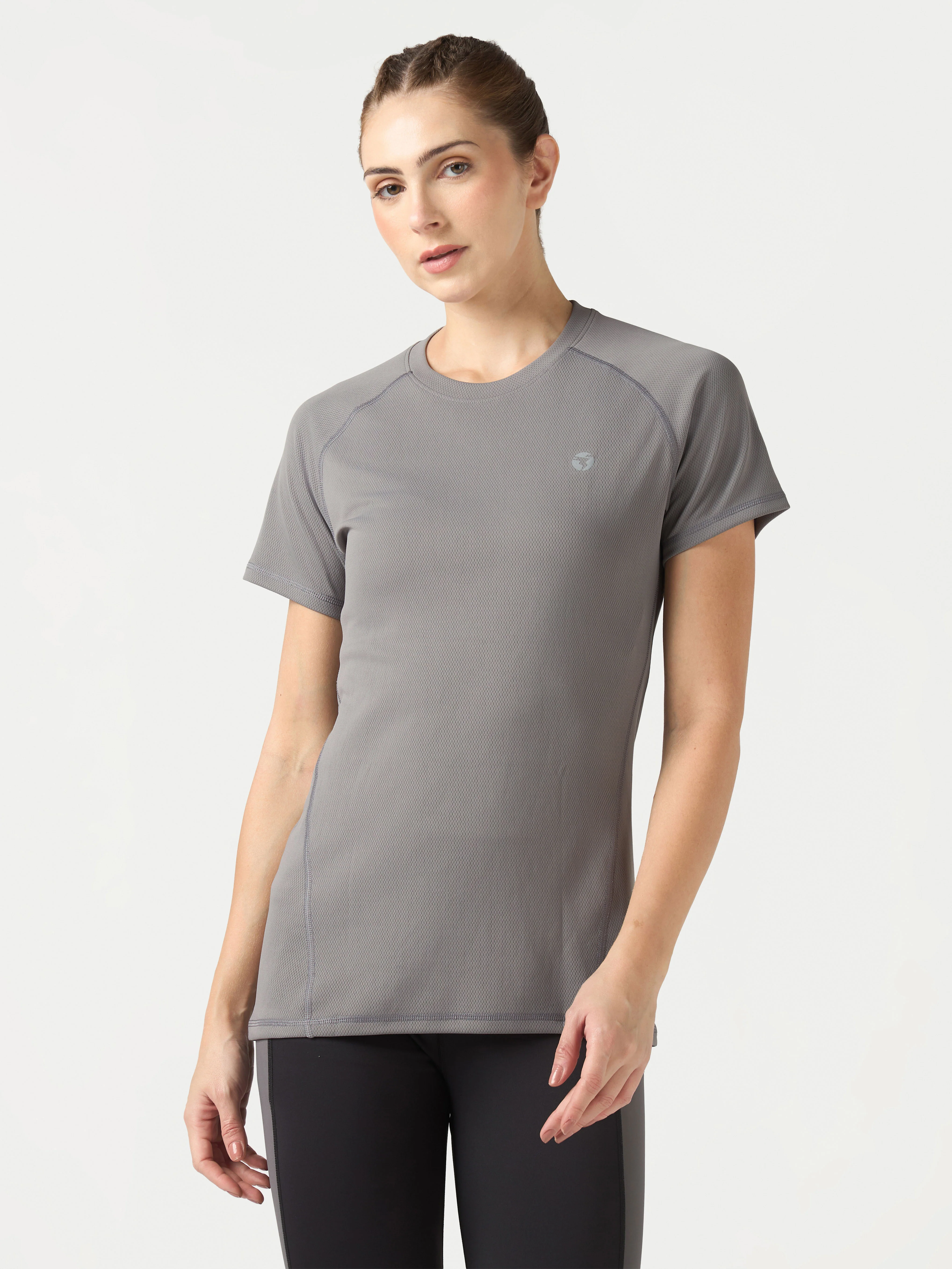 Women Solid Slim Fit Crew Neck T-shirt with TECHNO COOL - Image 2