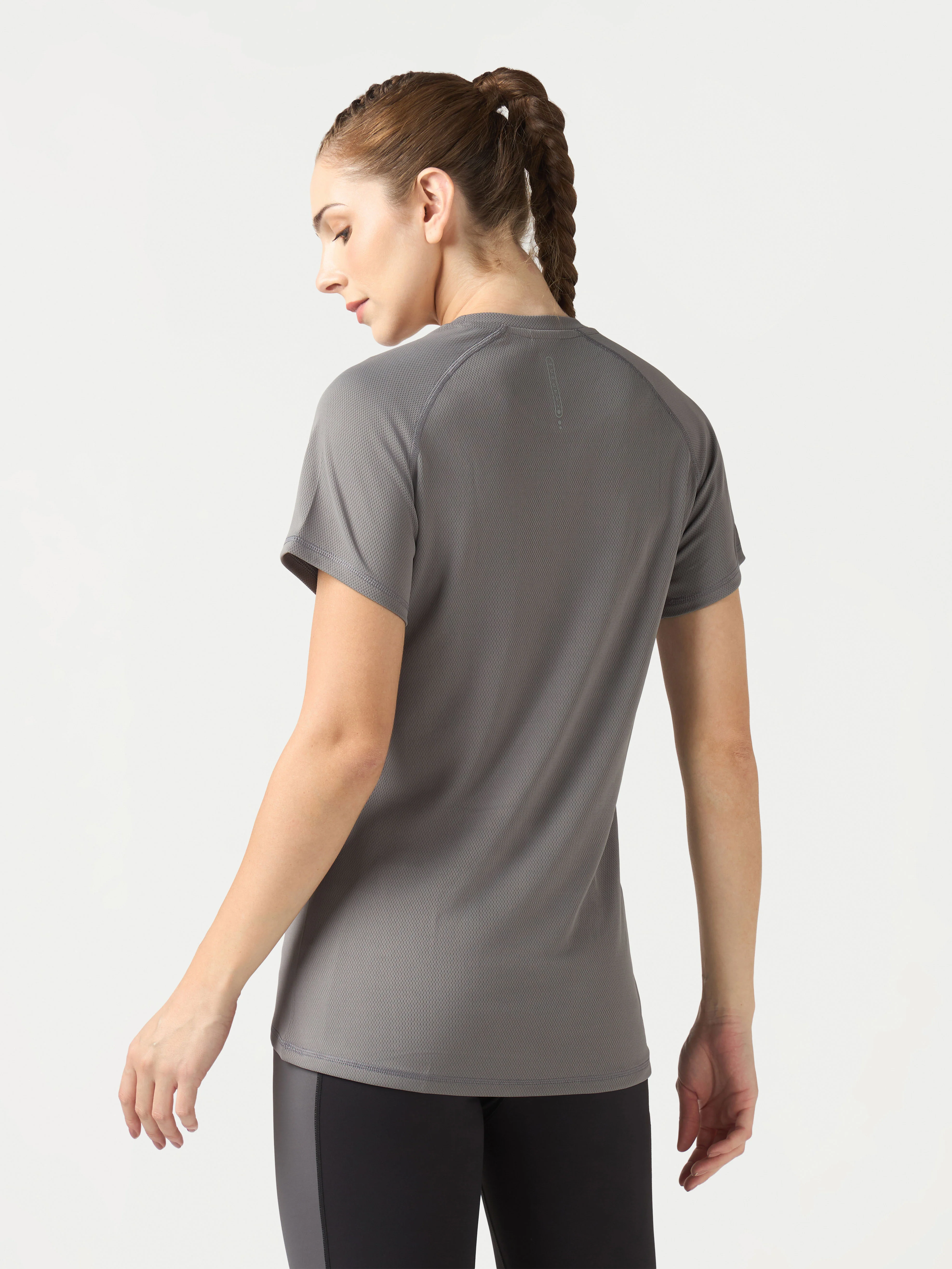 Women Solid Slim Fit Crew Neck T-shirt with TECHNO COOL - Image 3