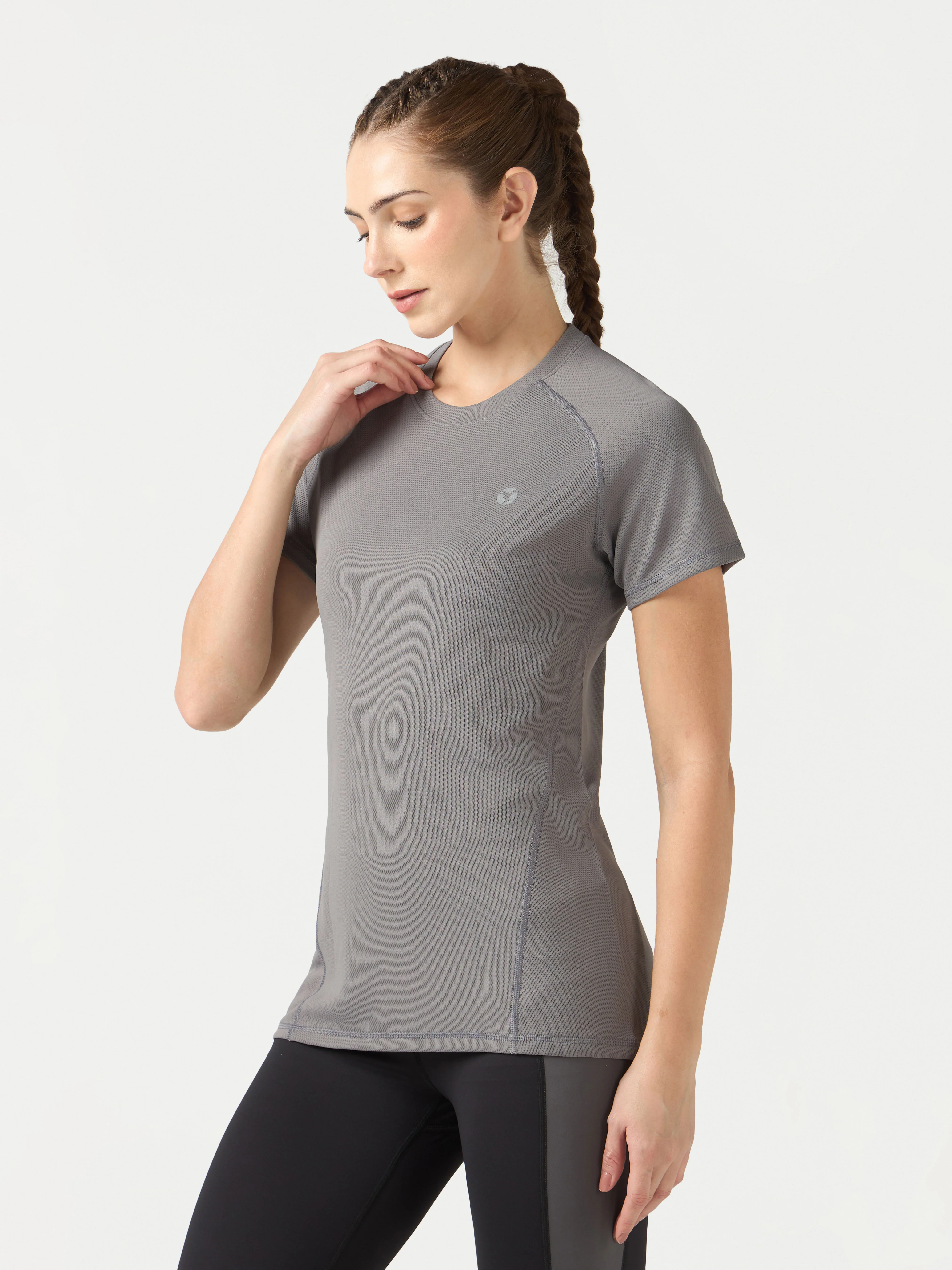 Women Solid Slim Fit Crew Neck T-shirt with TECHNO COOL - Image 4